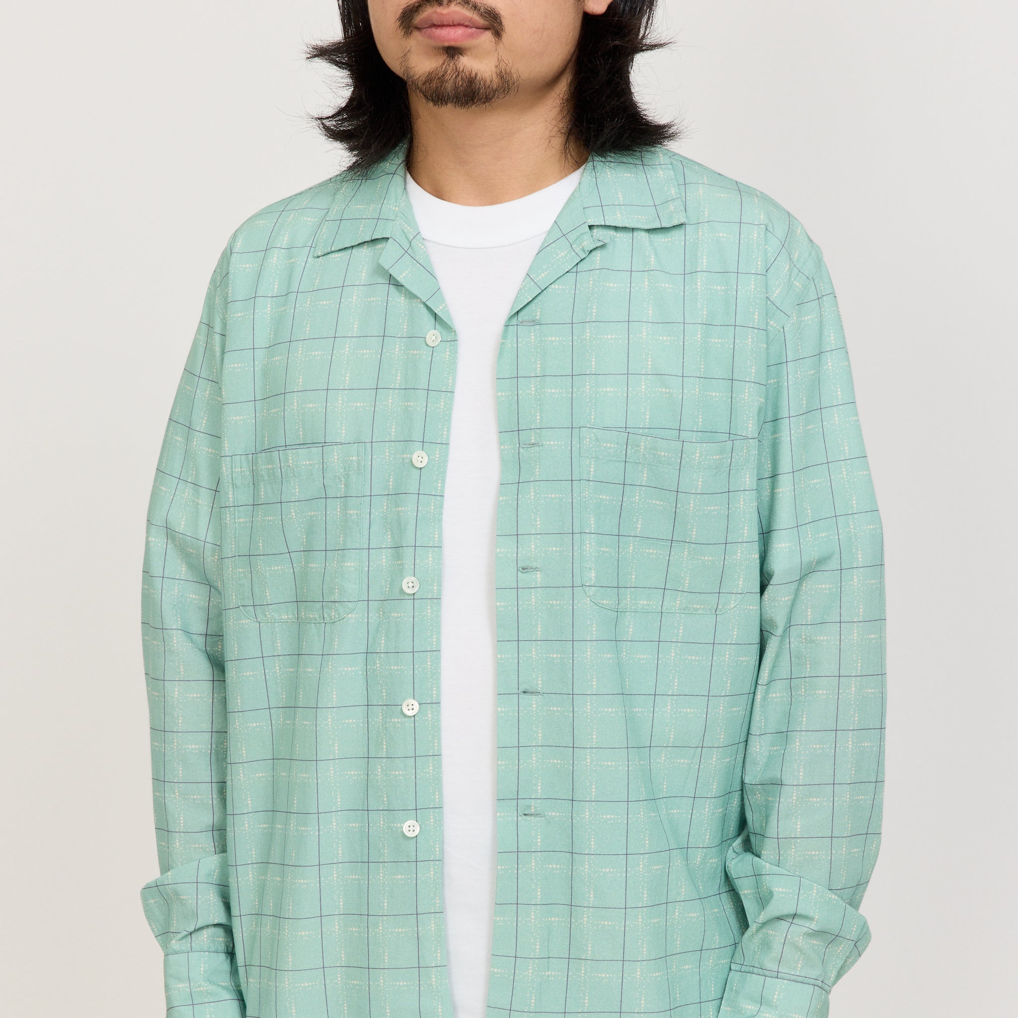 Beams Plus | Open Collar Rayon Shirt Mint Green | Maplestore