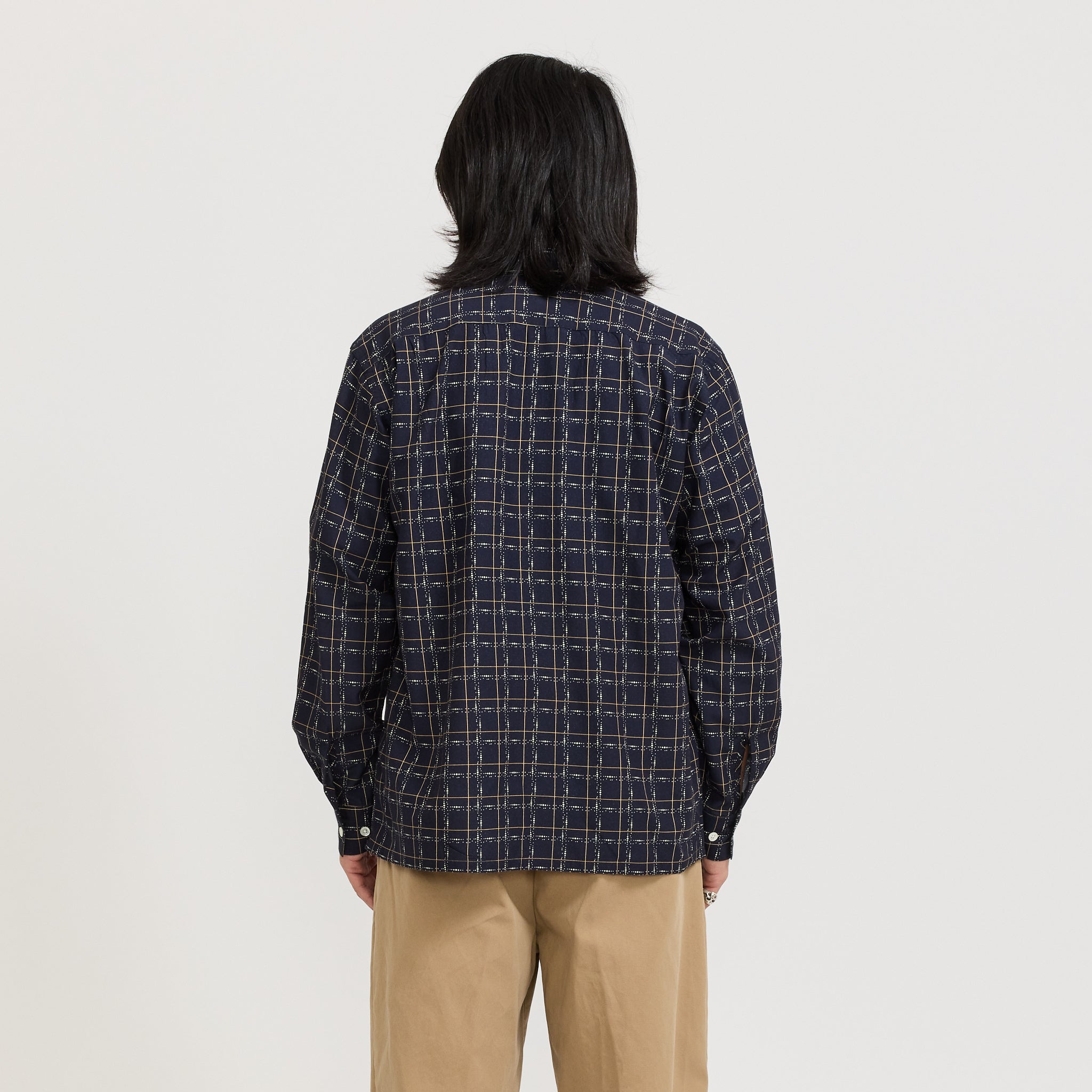 Beams Plus | Open Collar Rayon Shirt Navy | Maplestore