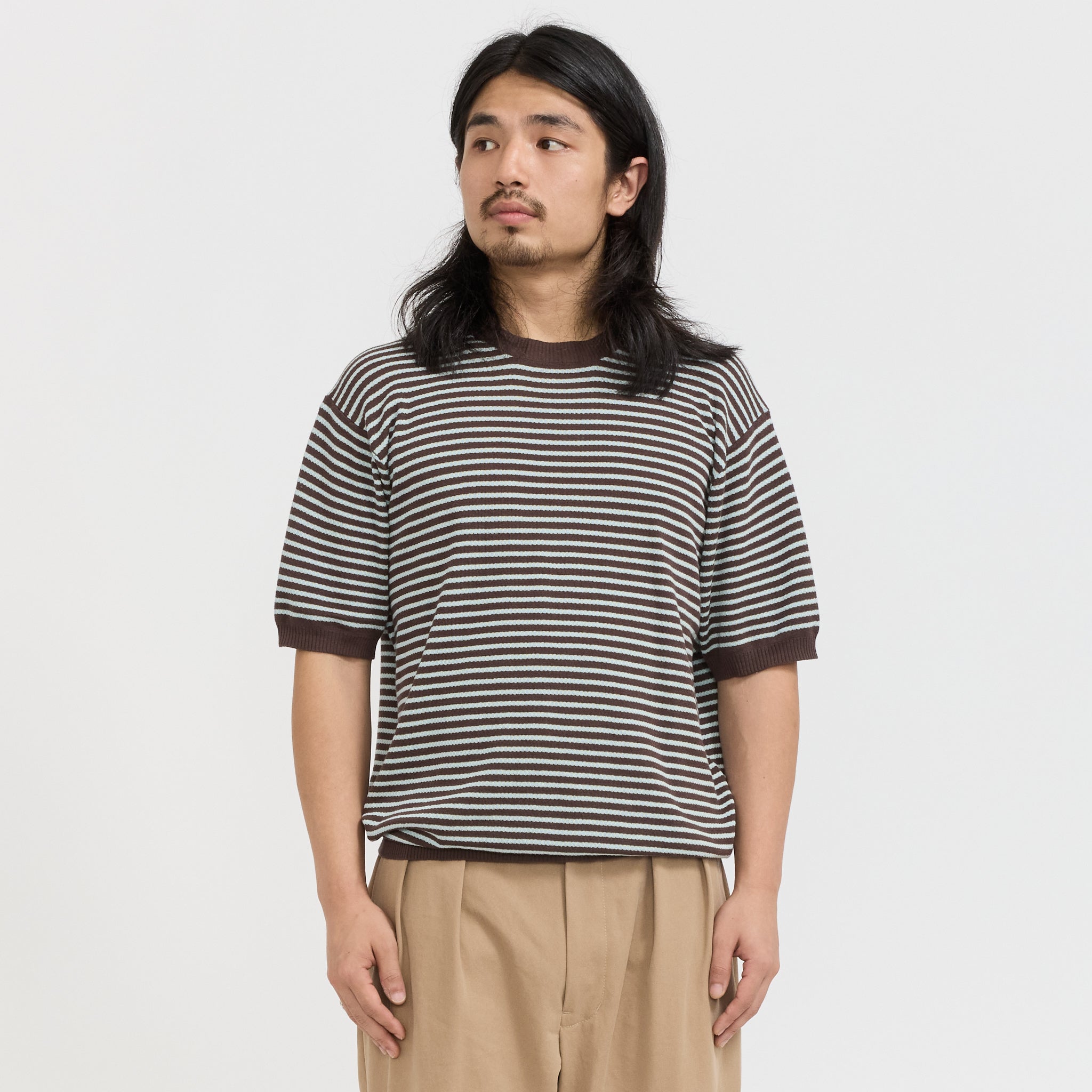 Beams Plus | Knit Tee Dot Pattern Jacquard Brown | Maplestore