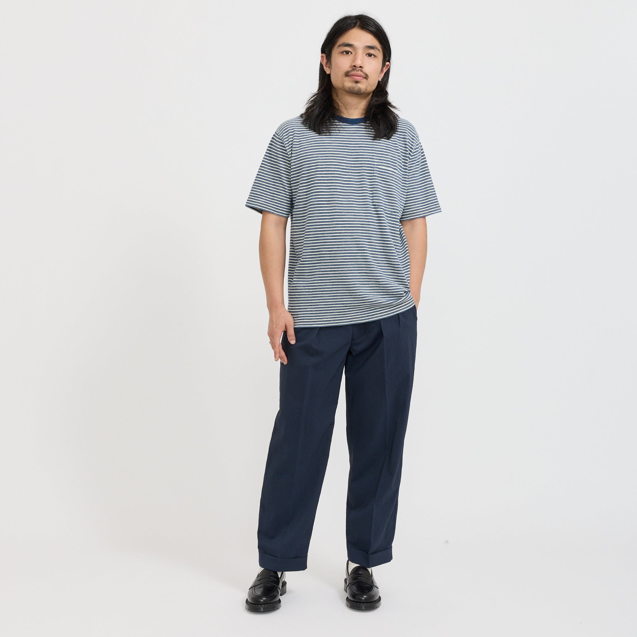 Beams Plus | Pocket Tee Indigo Stripe Off White | Maplestore