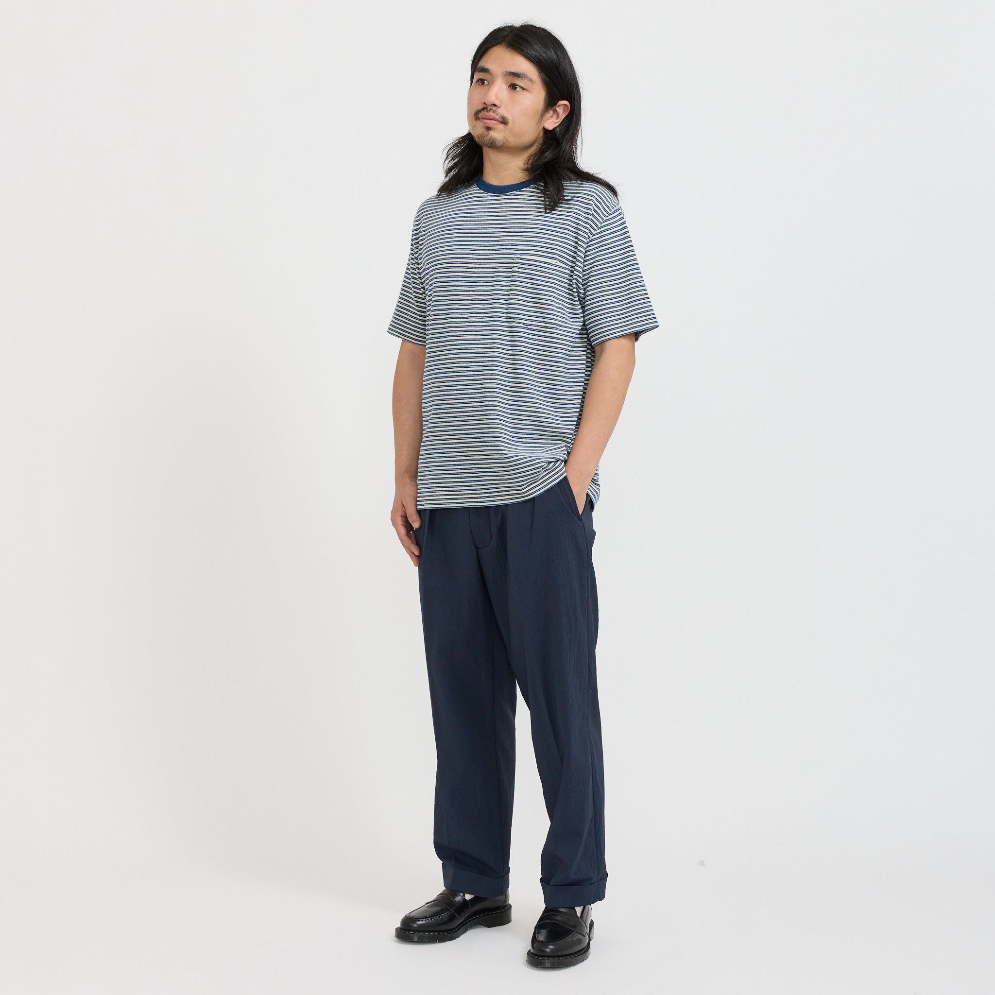 Beams Plus | 2 Pleats Anywhere Seersucker Navy | Maplestore