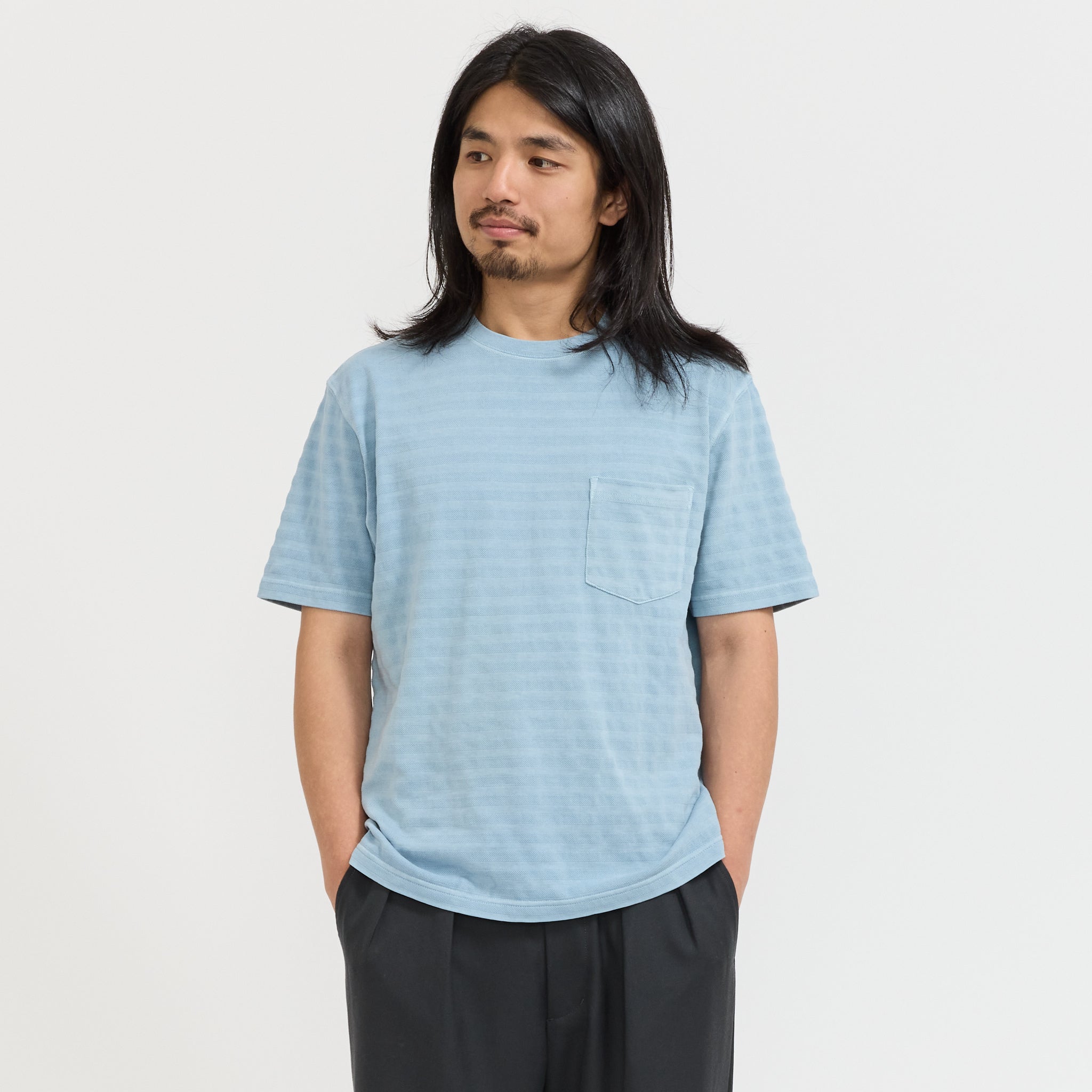 Pocket Tee Pique Garment Dye Sax