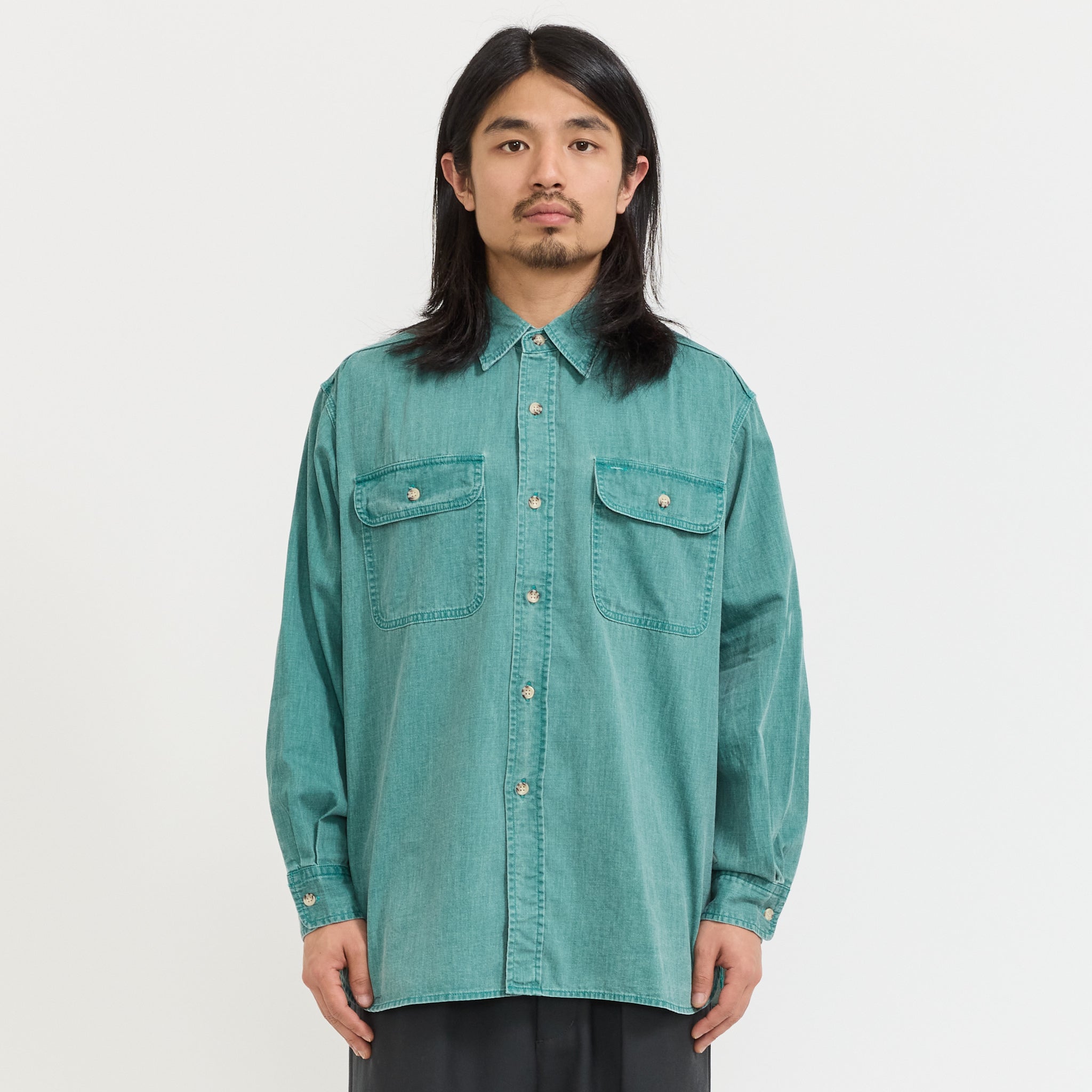 Work Light Denim Pigment Coating Shirt Green