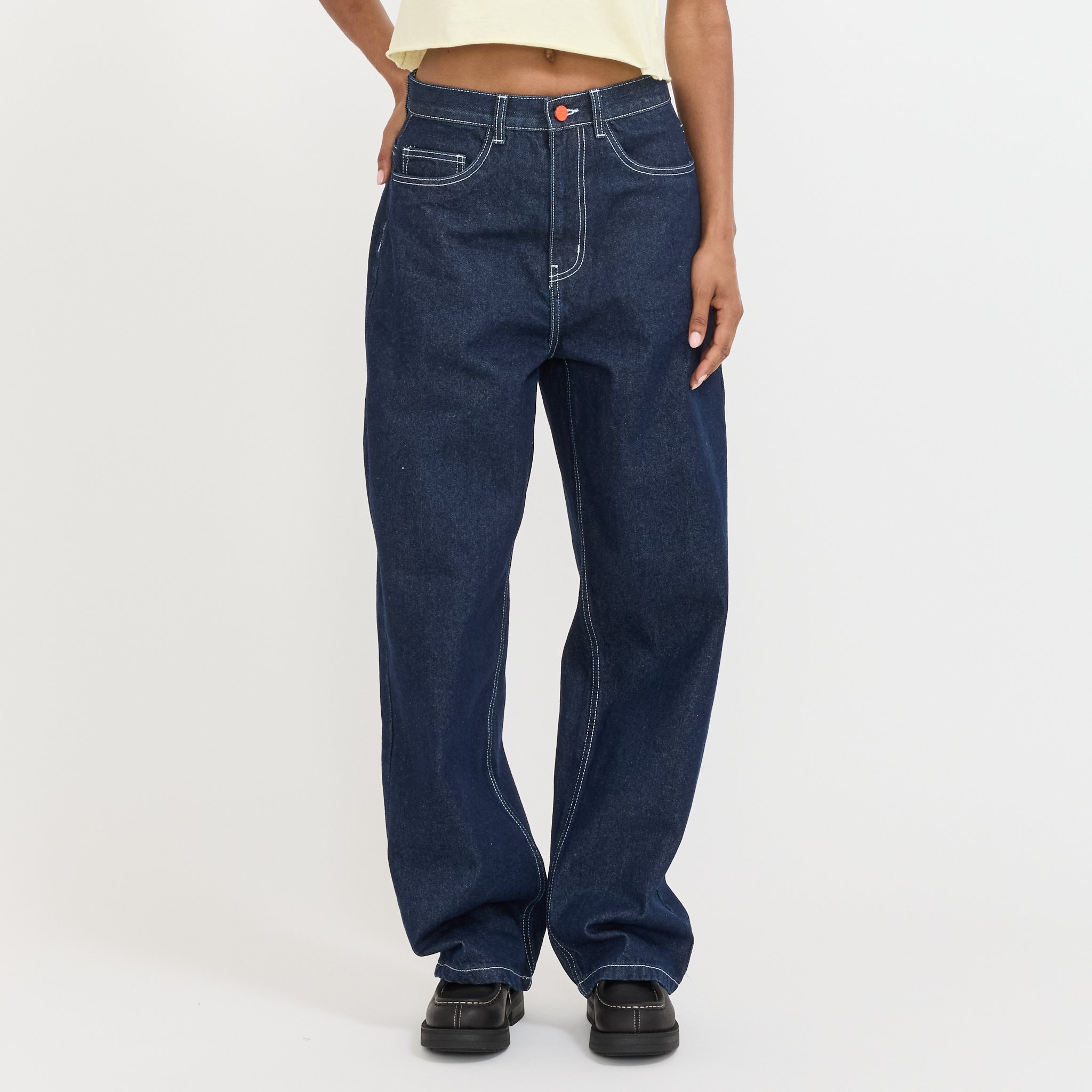 Super Loose Dark Blue White Stitching