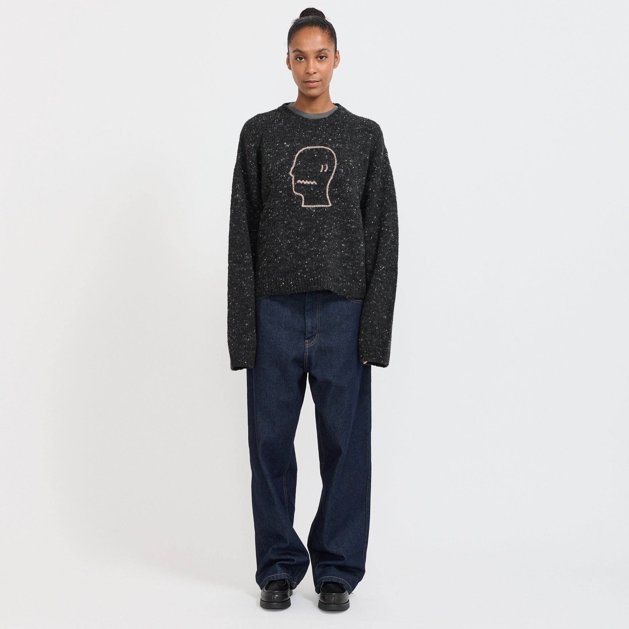 Logohead Alpaca Crewneck Sweater Charcoal Womens