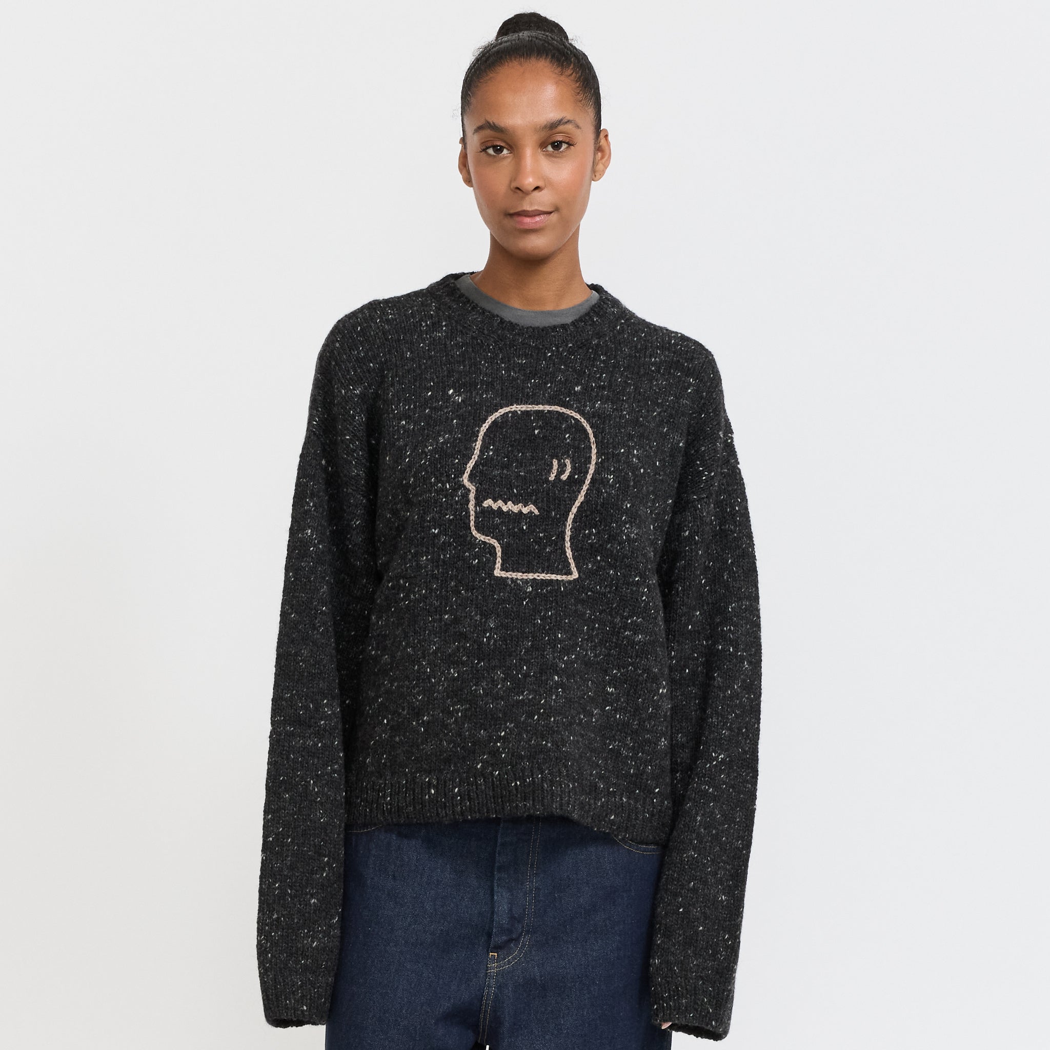 Logohead Alpaca Crewneck Sweater Charcoal Womens