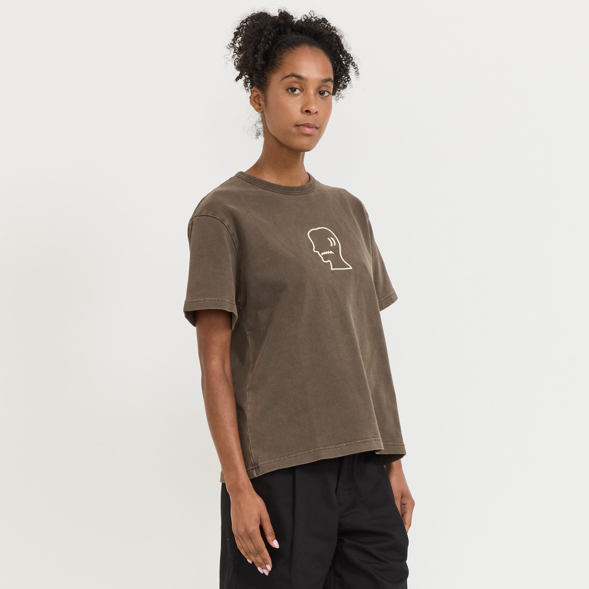 Heavyweight 3D Embroidery Logohead T-Shirt Brown Women's