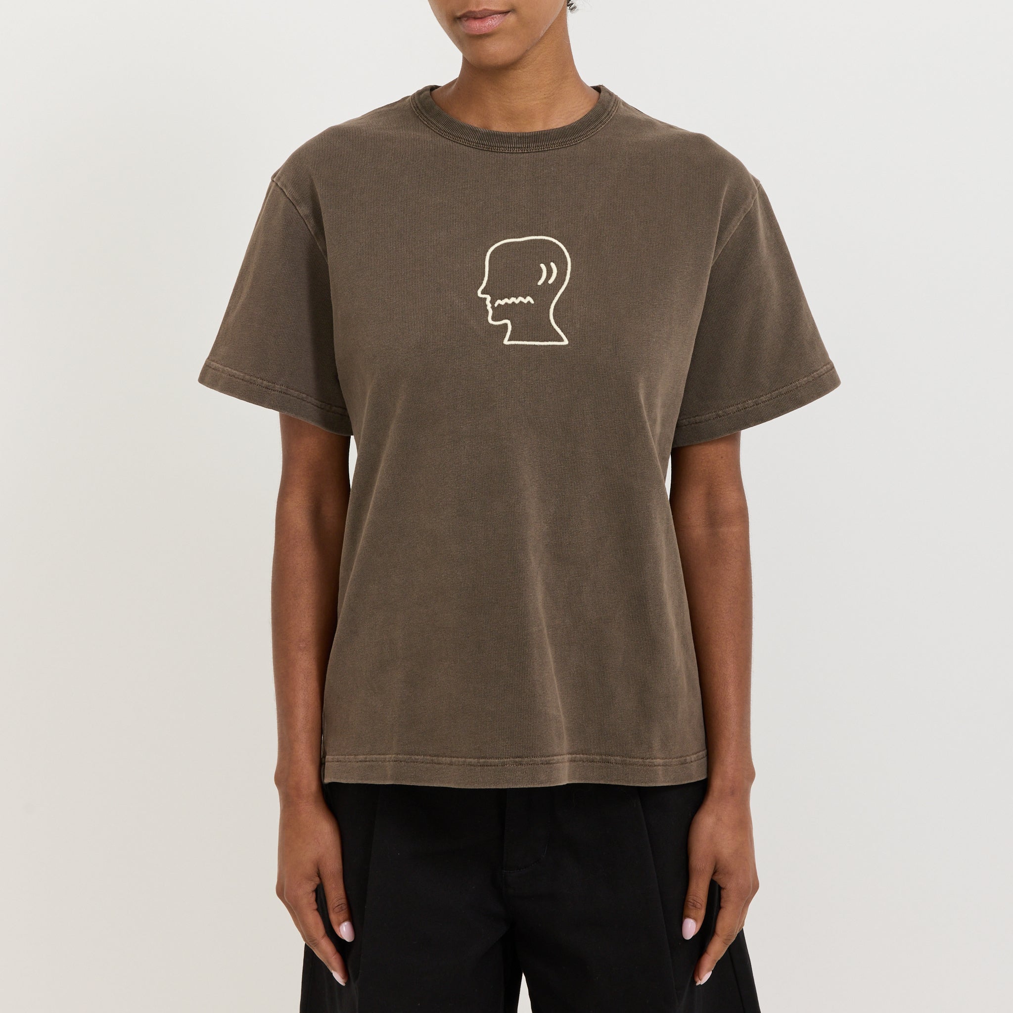Heavyweight 3D Embroidery Logohead T-Shirt Brown Women's