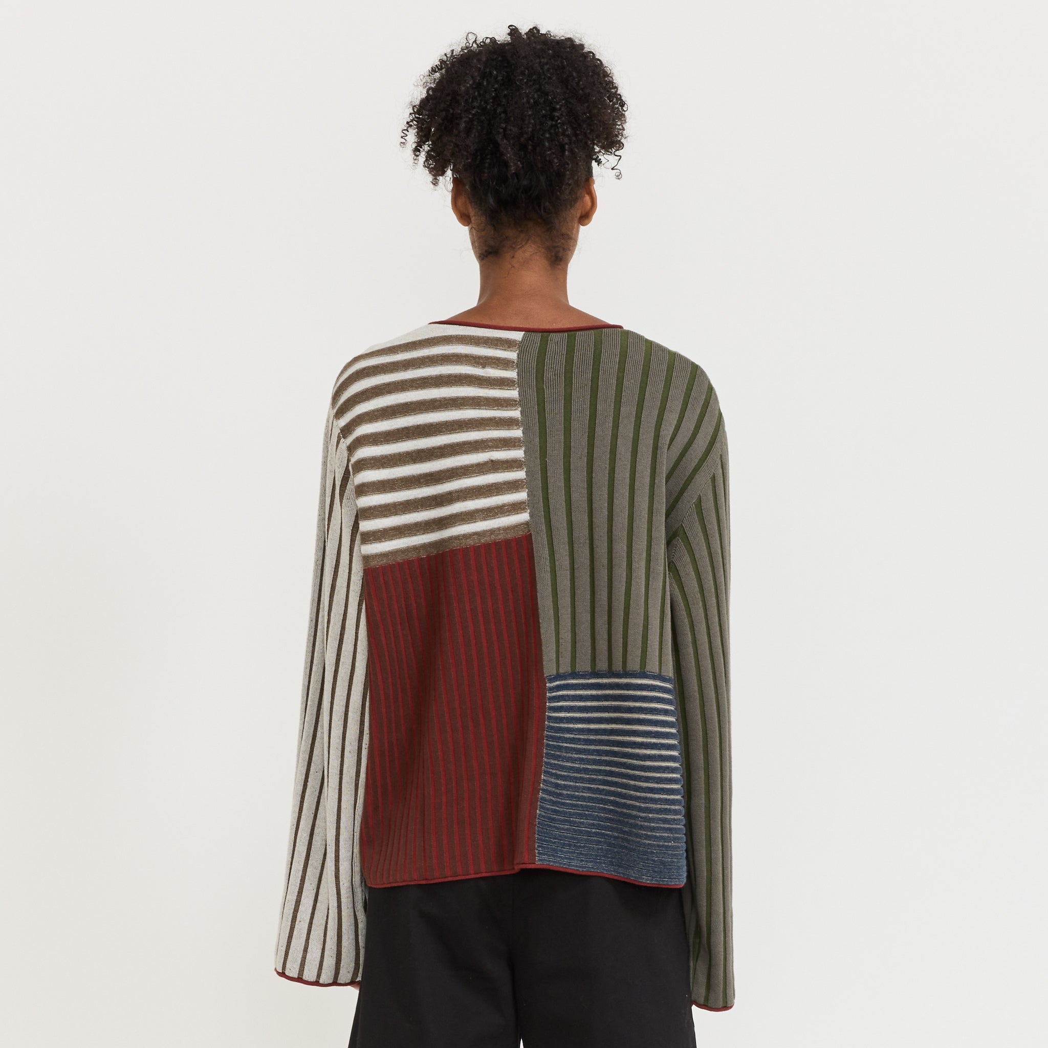 Mixed Stripe Boxy Knit Sweater Green Multi Women's