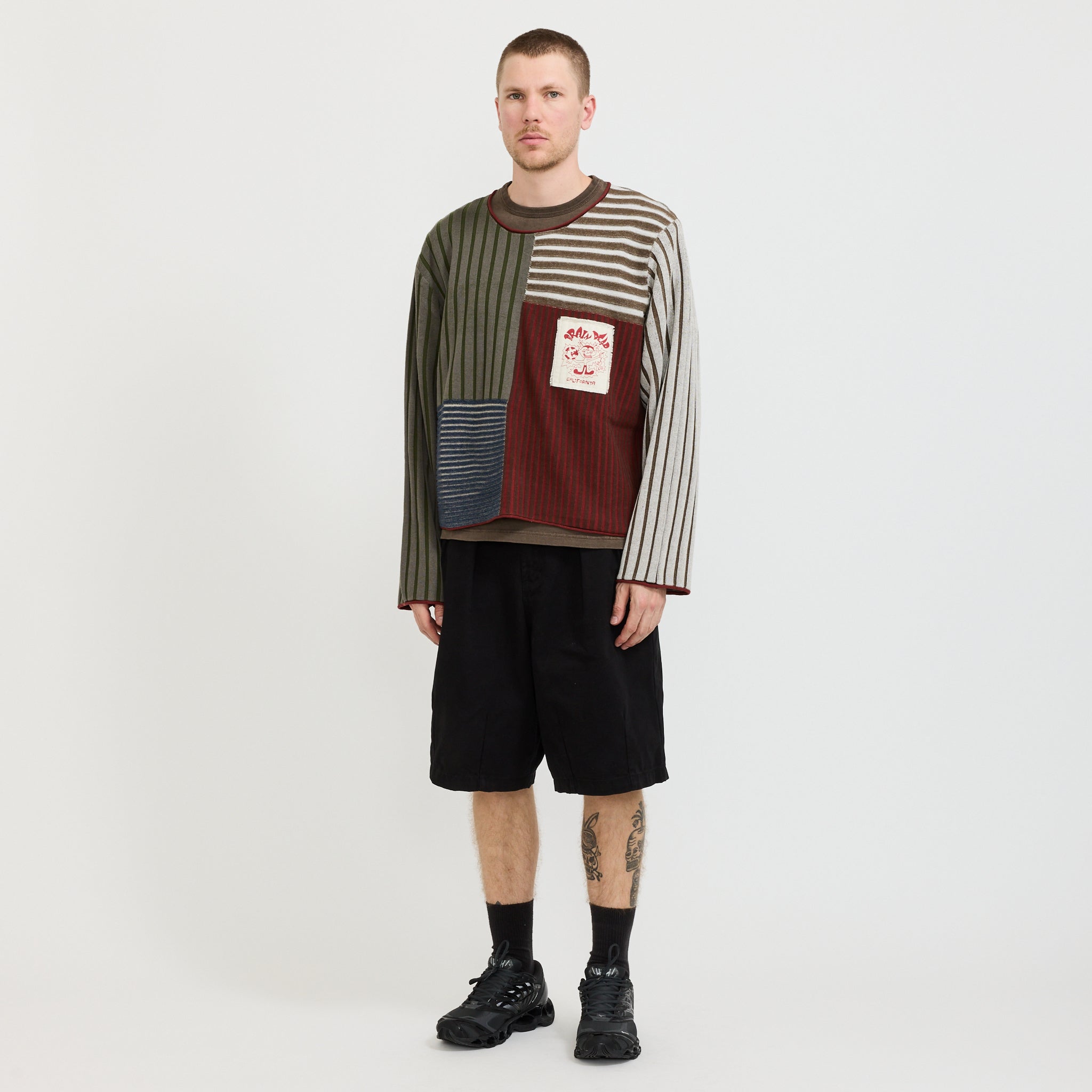 Mixed Stripe Boxy Knit Sweater Green Multi
