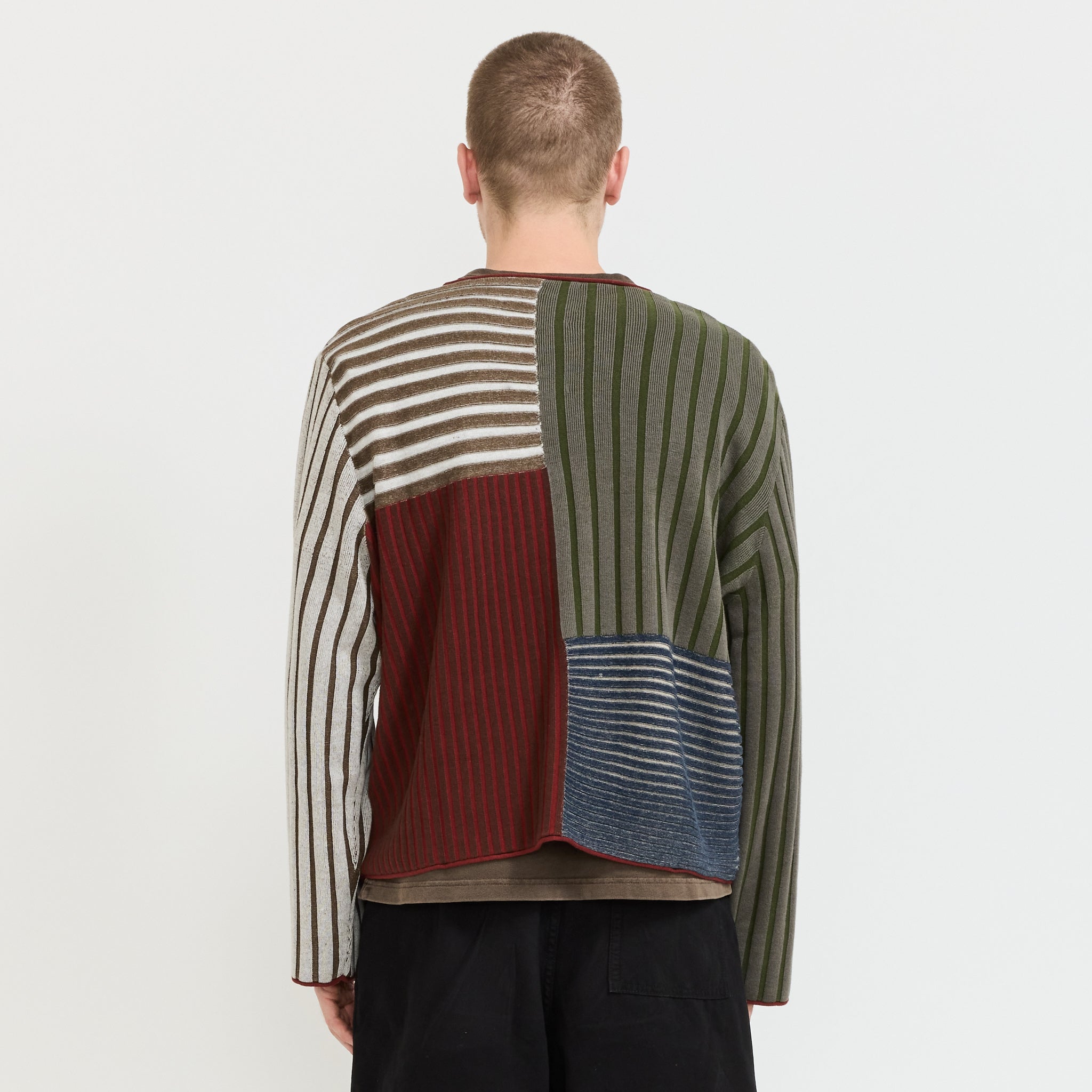 Mixed Stripe Boxy Knit Sweater Green Multi