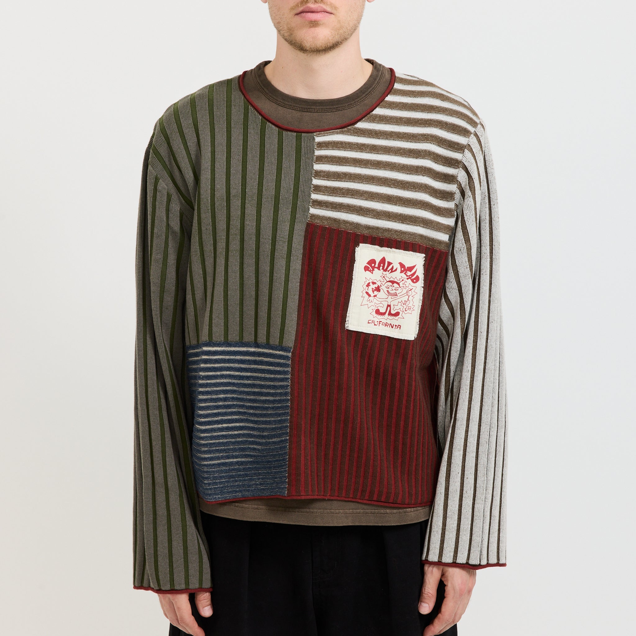 Mixed Stripe Boxy Knit Sweater Green Multi