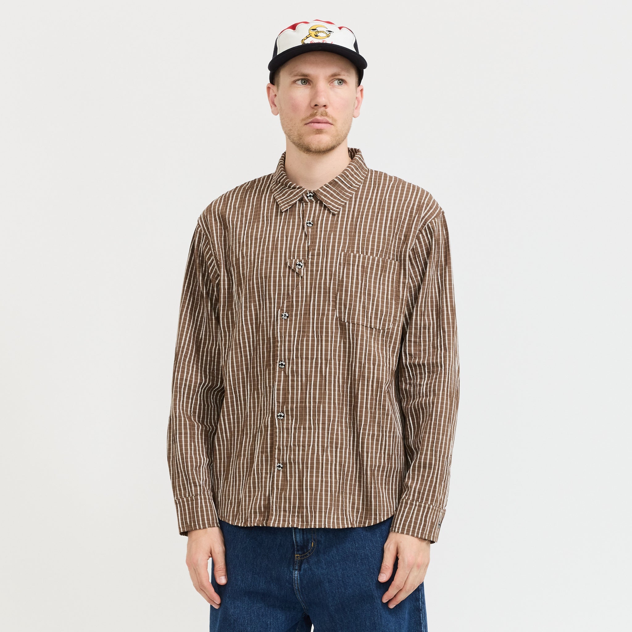 Organic Placket Button Up Shirt Brown