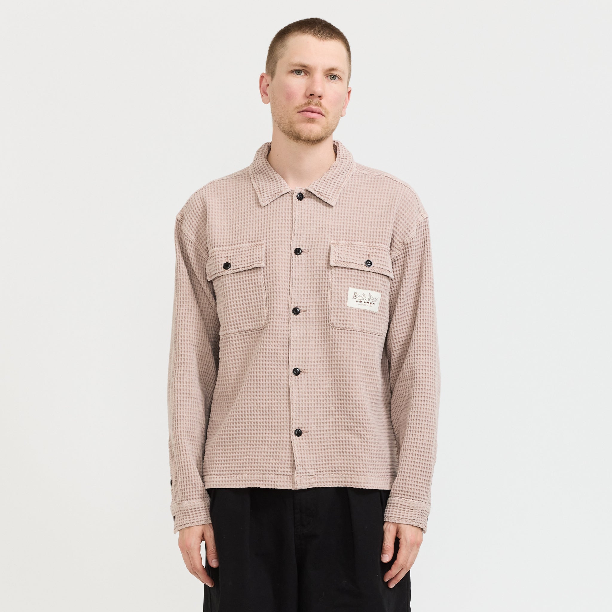 Waffle Button Front Shirt Sand