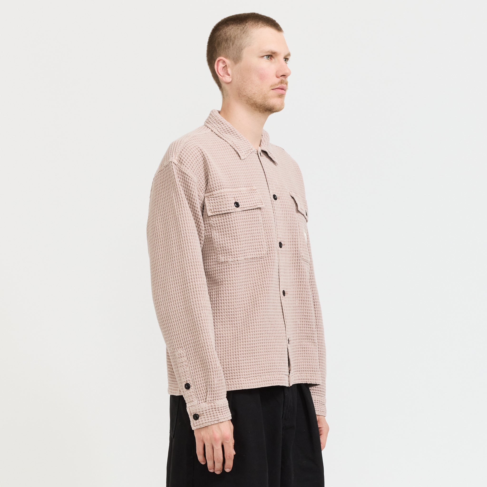 Waffle Button Front Shirt Sand