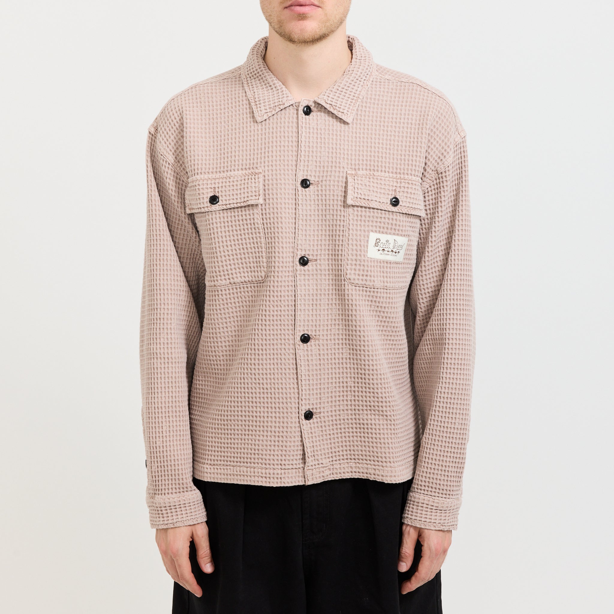 Waffle Button Front Shirt Sand