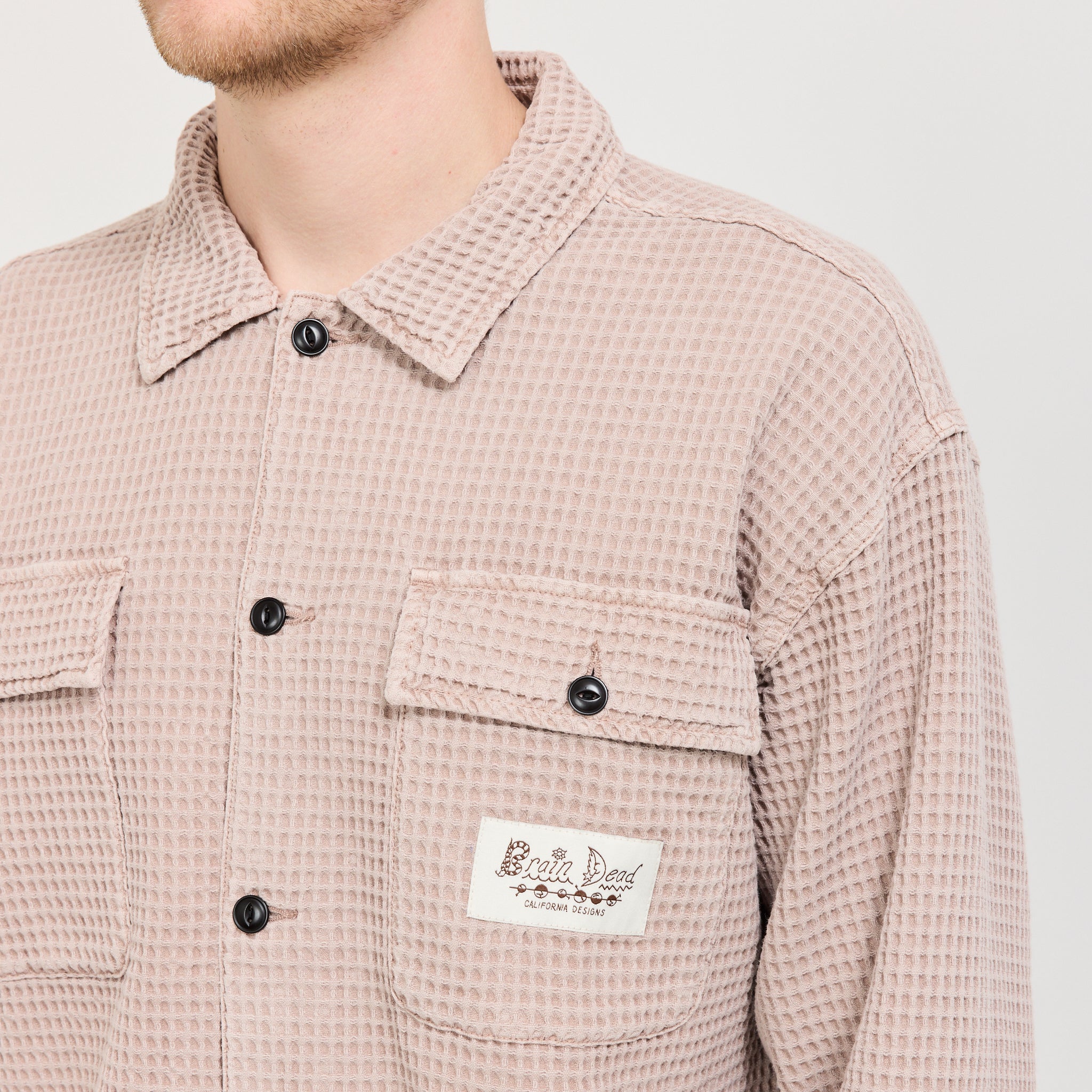 Waffle Button Front Shirt Sand