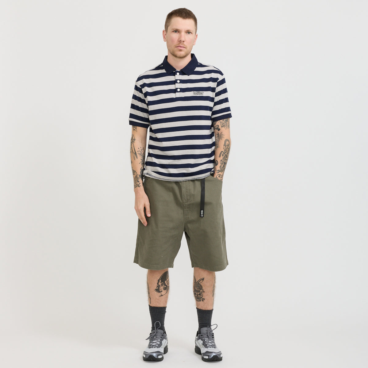 Butter Goods | Striped Polo Shirt Navy / Grey | Maplestore