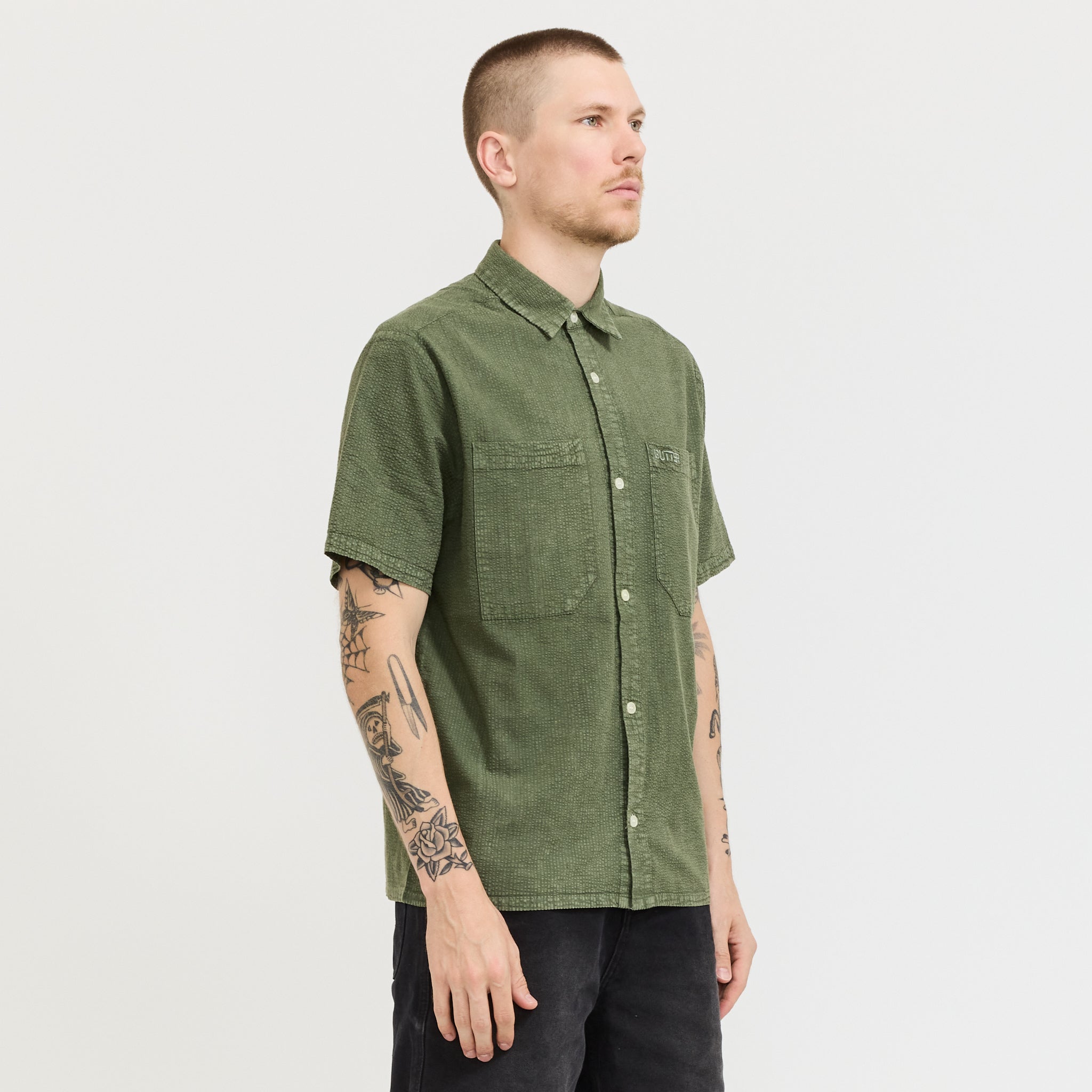 Overdye Seersucker S/S Shirt Army