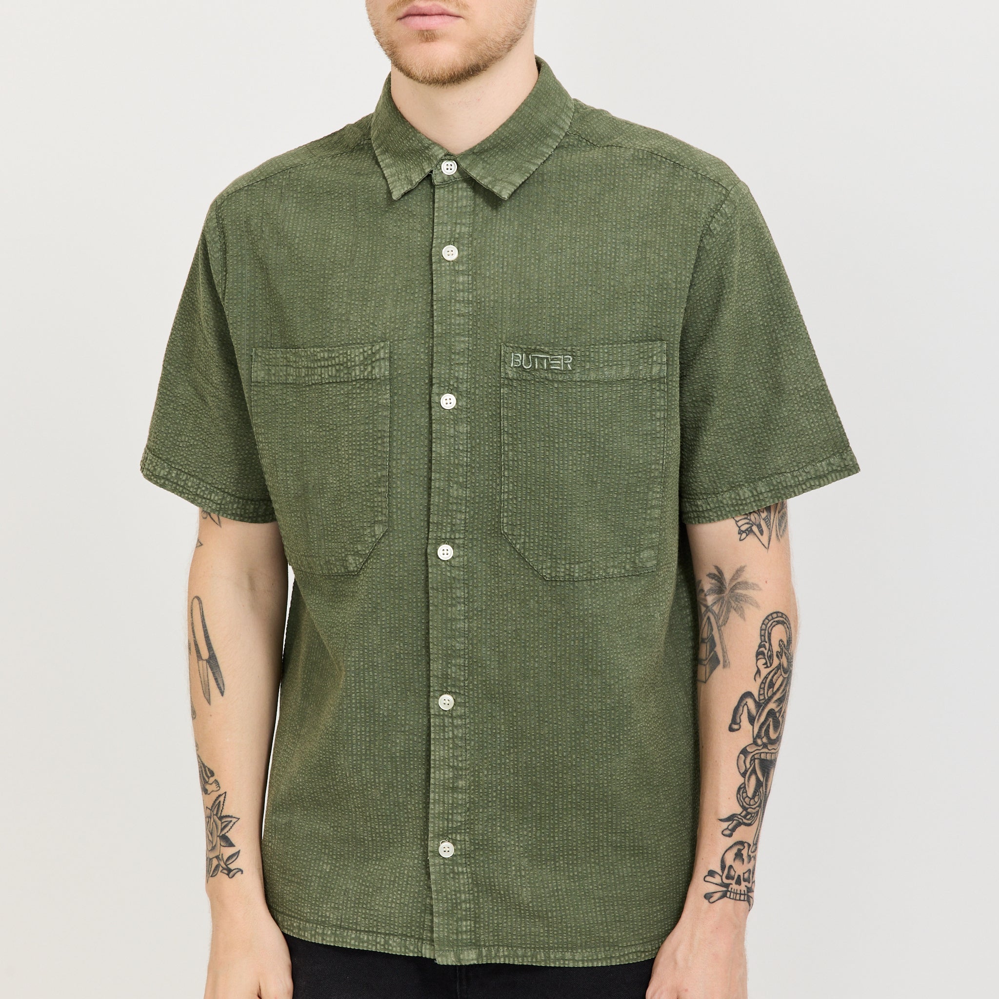 Overdye Seersucker S/S Shirt Army