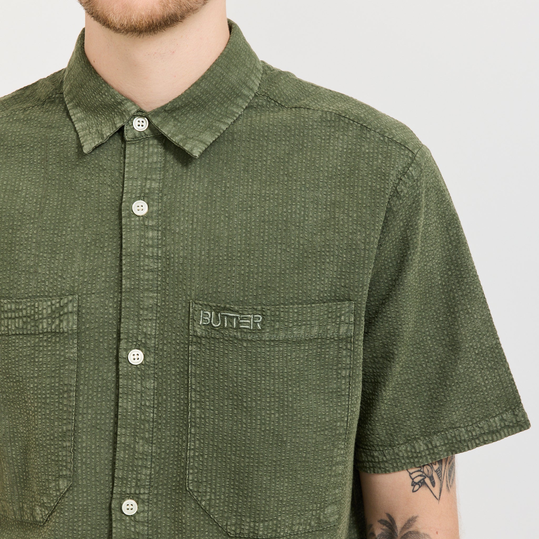 Overdye Seersucker S/S Shirt Army