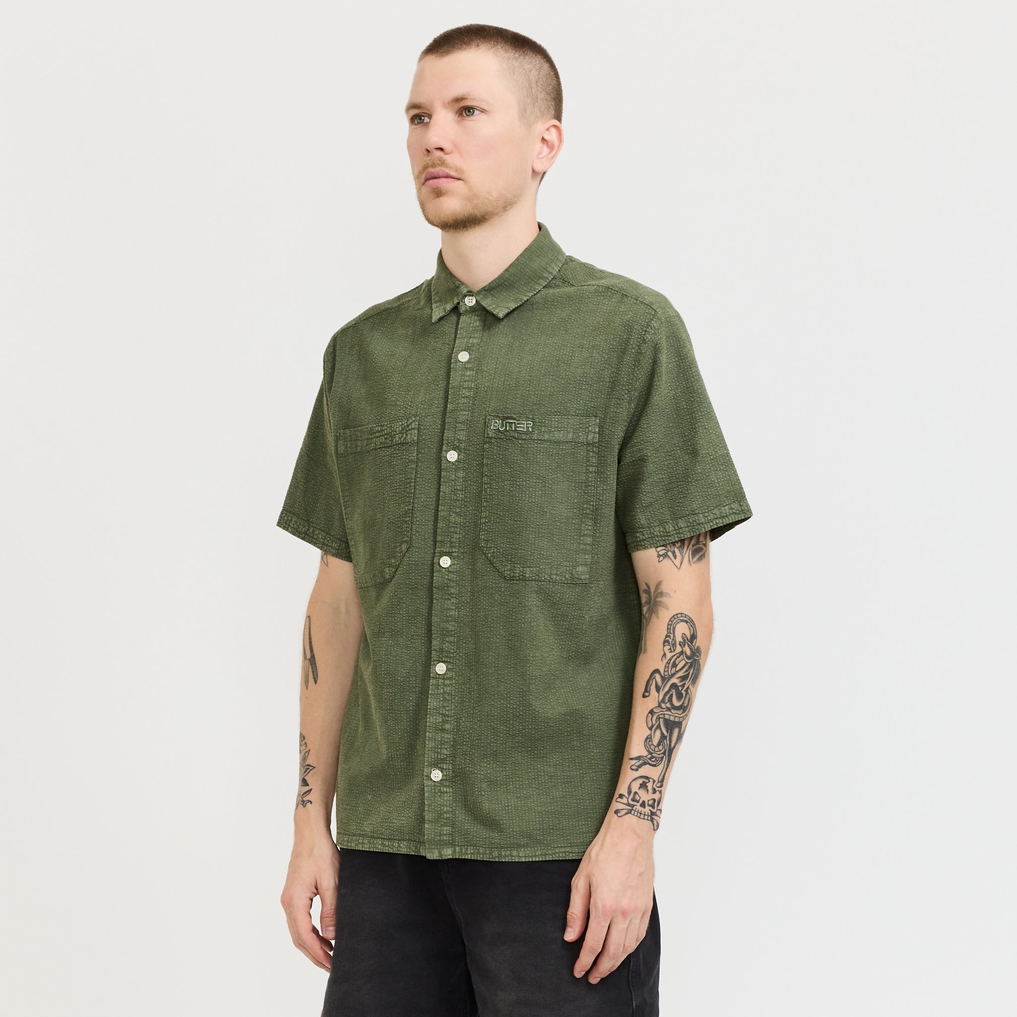 Overdye Seersucker S/S Shirt Army