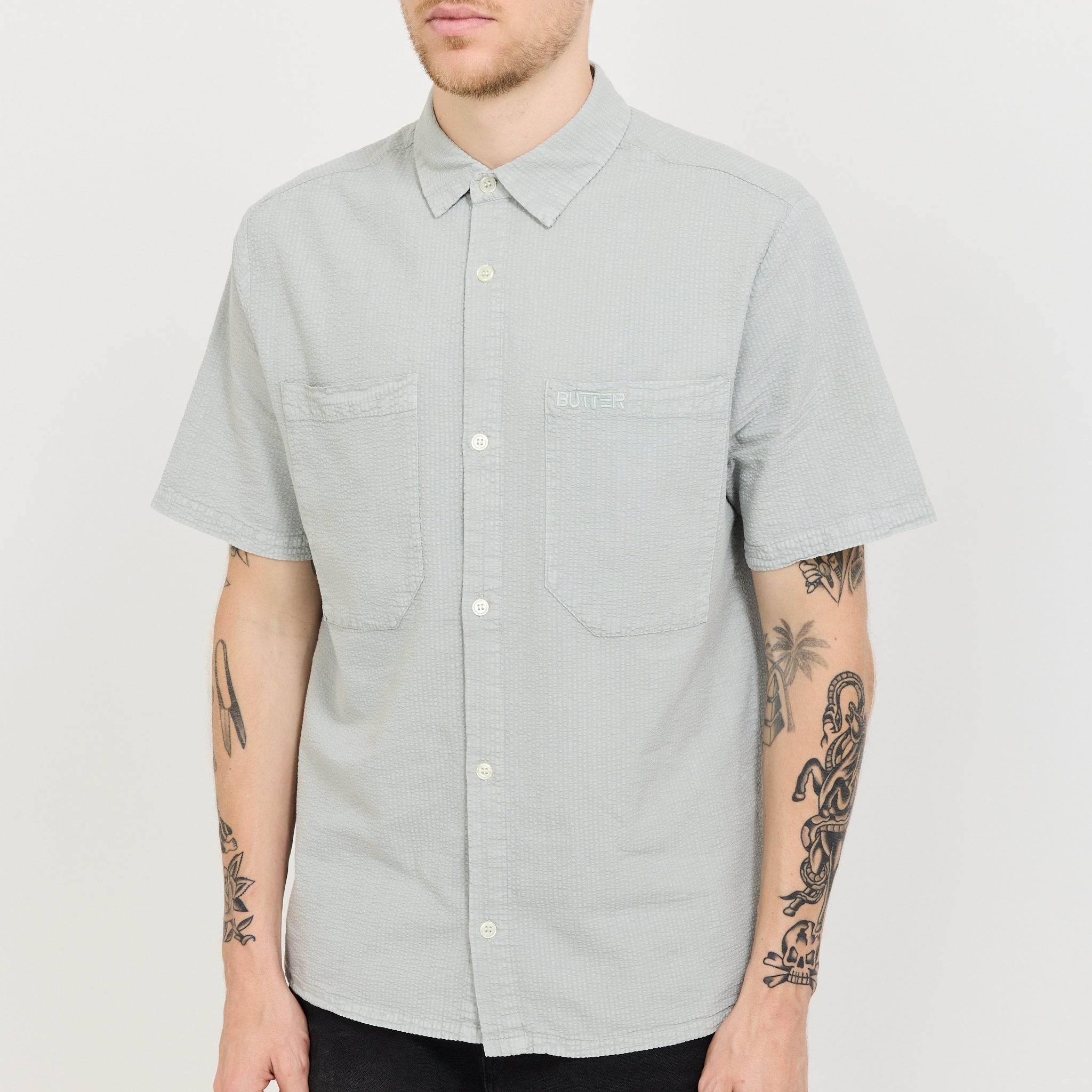 Overdye Seersucker S/S Shirt Grey