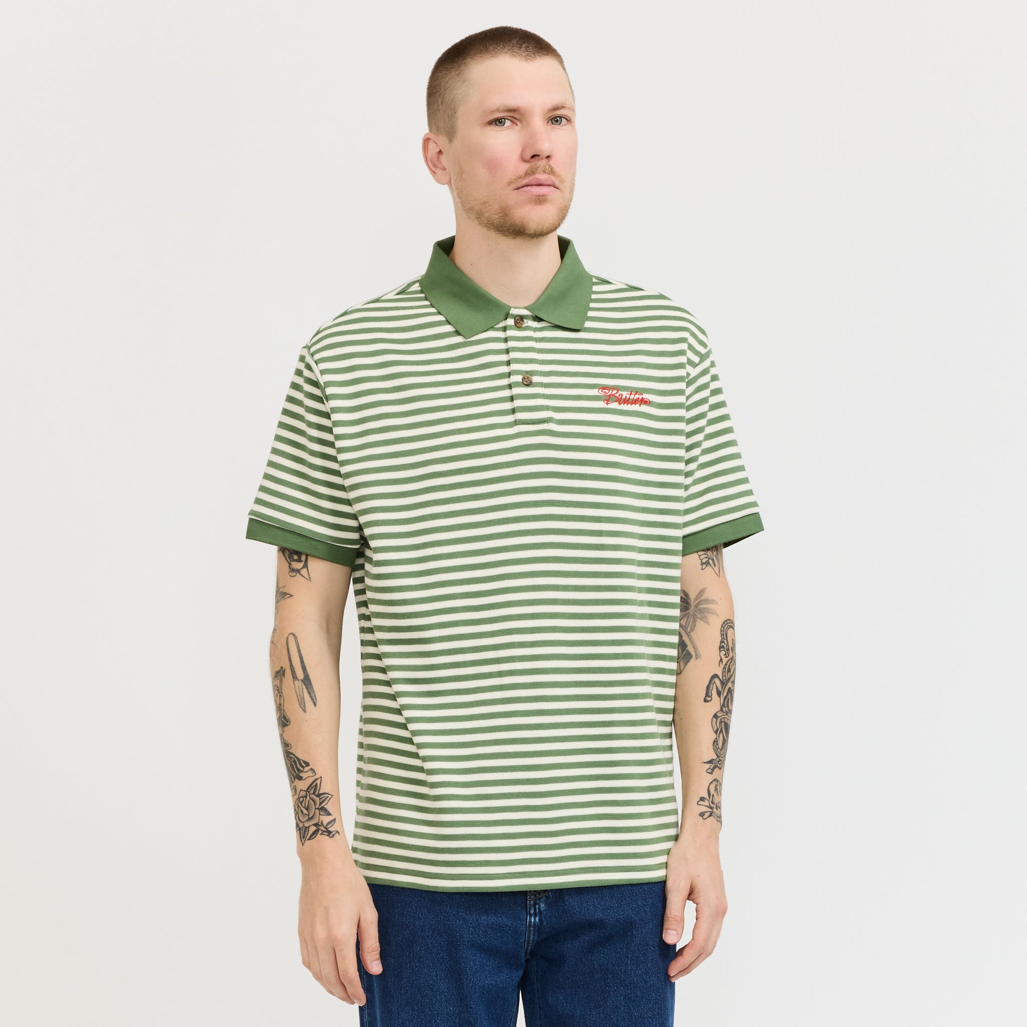 Stripe Polo Shirt Sage/Natural