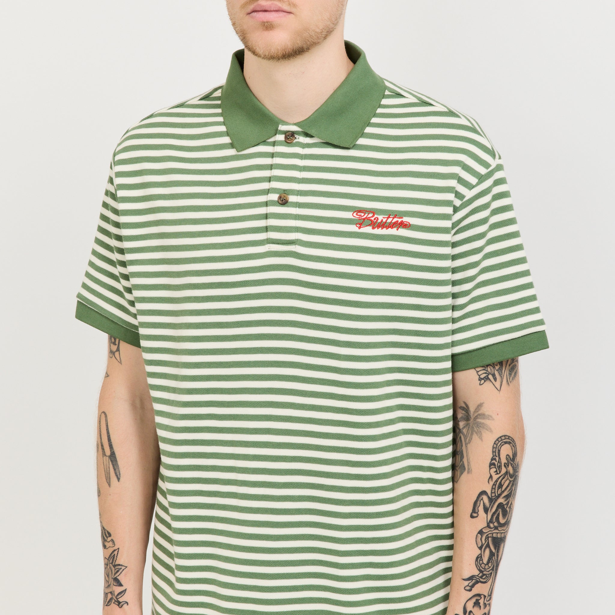 Stripe Polo Shirt Sage/Natural
