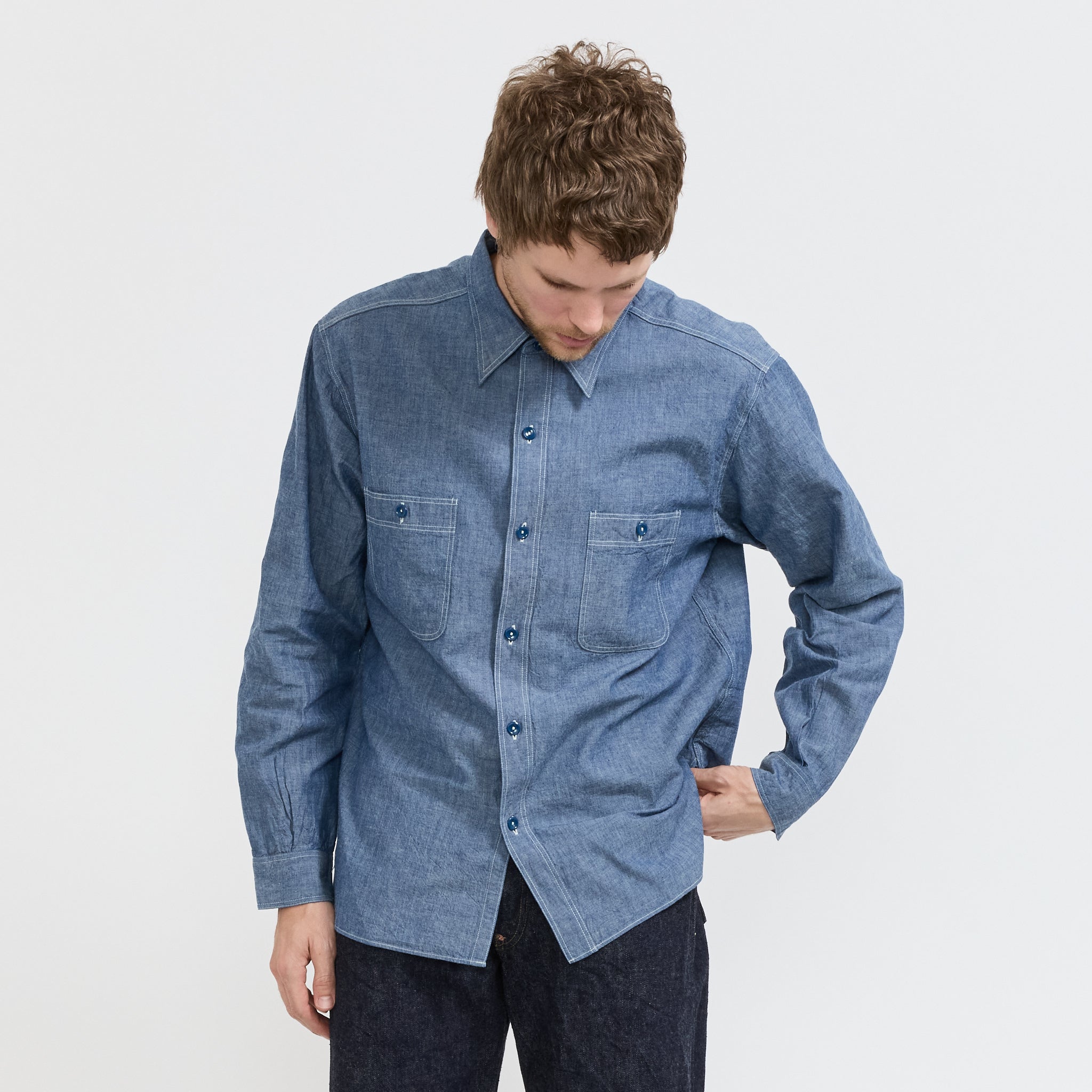 【サックス（48）】CAHMBRAY SHIRT Sugar Cane Buzz Ricksons Blue Chambray Work Shirt | Maplestore