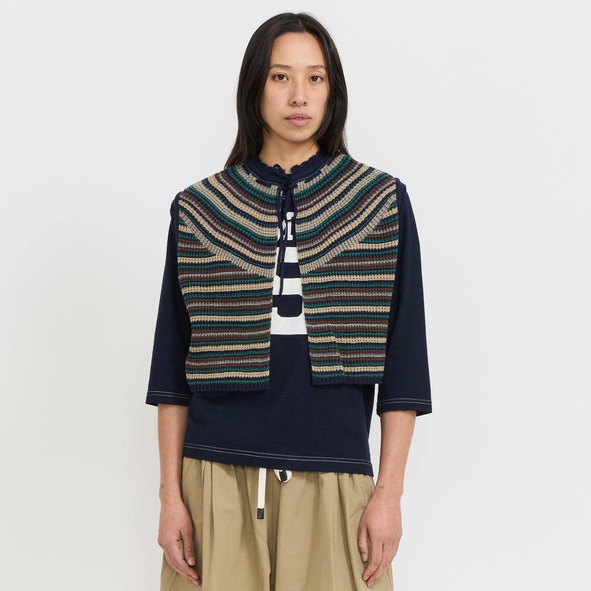 Beams Boy | Multi Striped Vest Navy | Maplestore