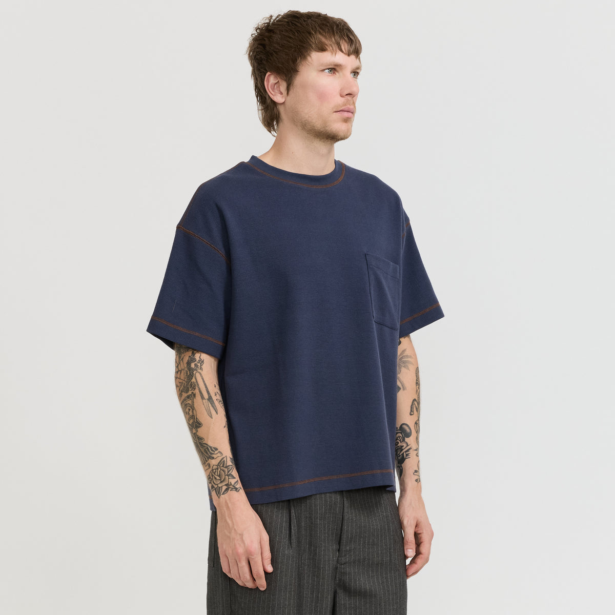 Waffle Pocket Tee Navy