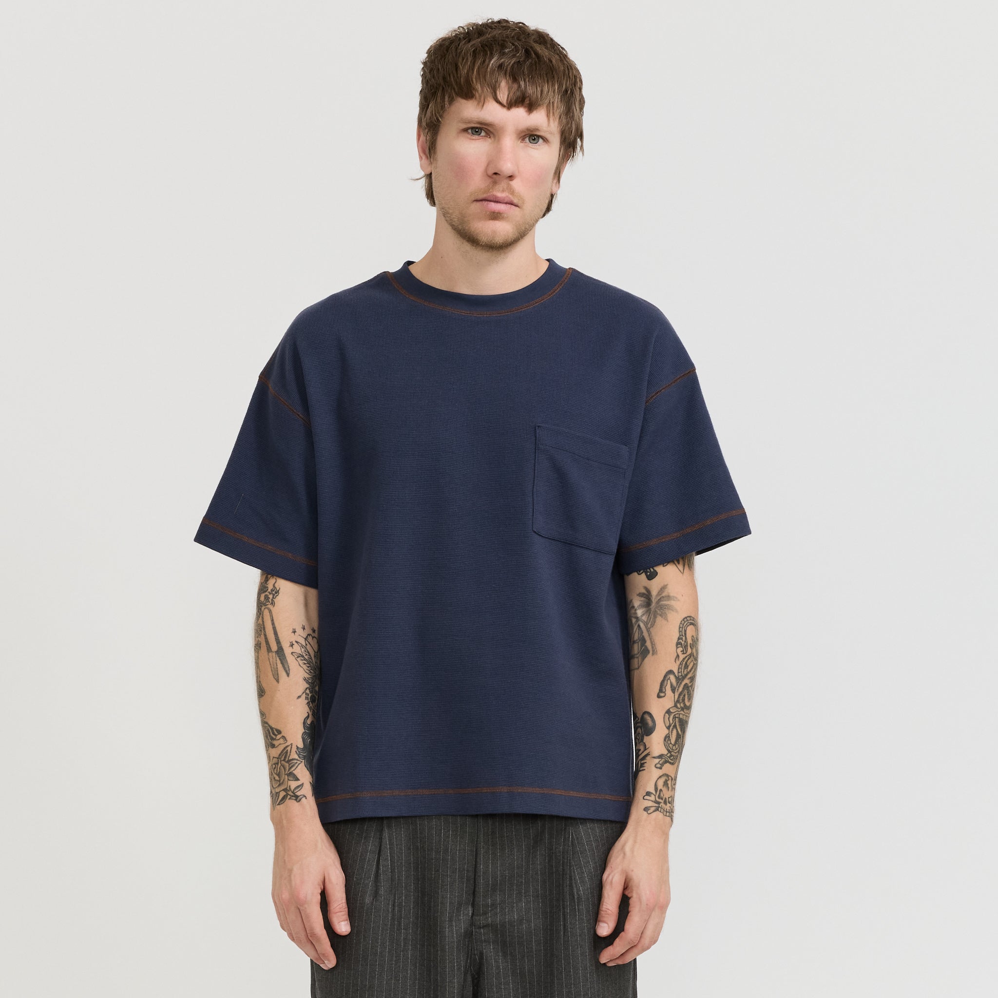 Waffle Pocket Tee Navy