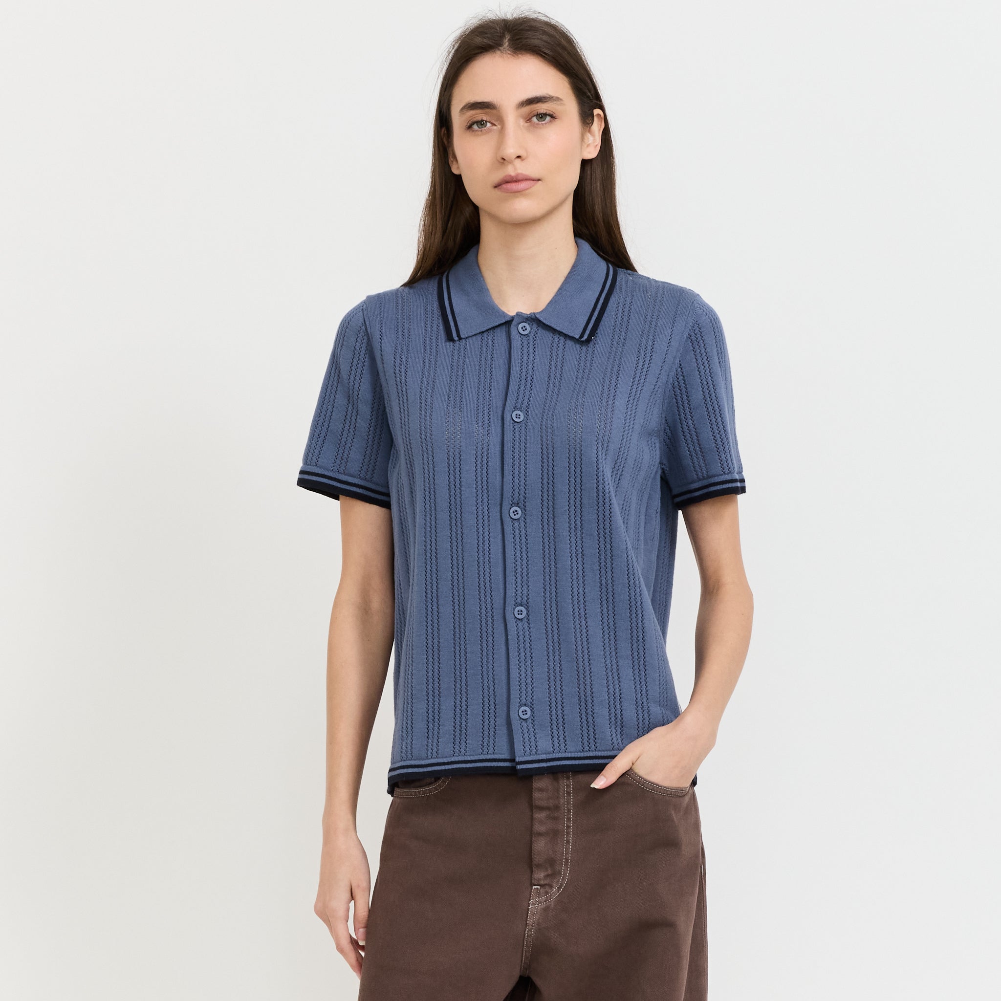 S/S Ramsey Knit Shirt Velvet Blue