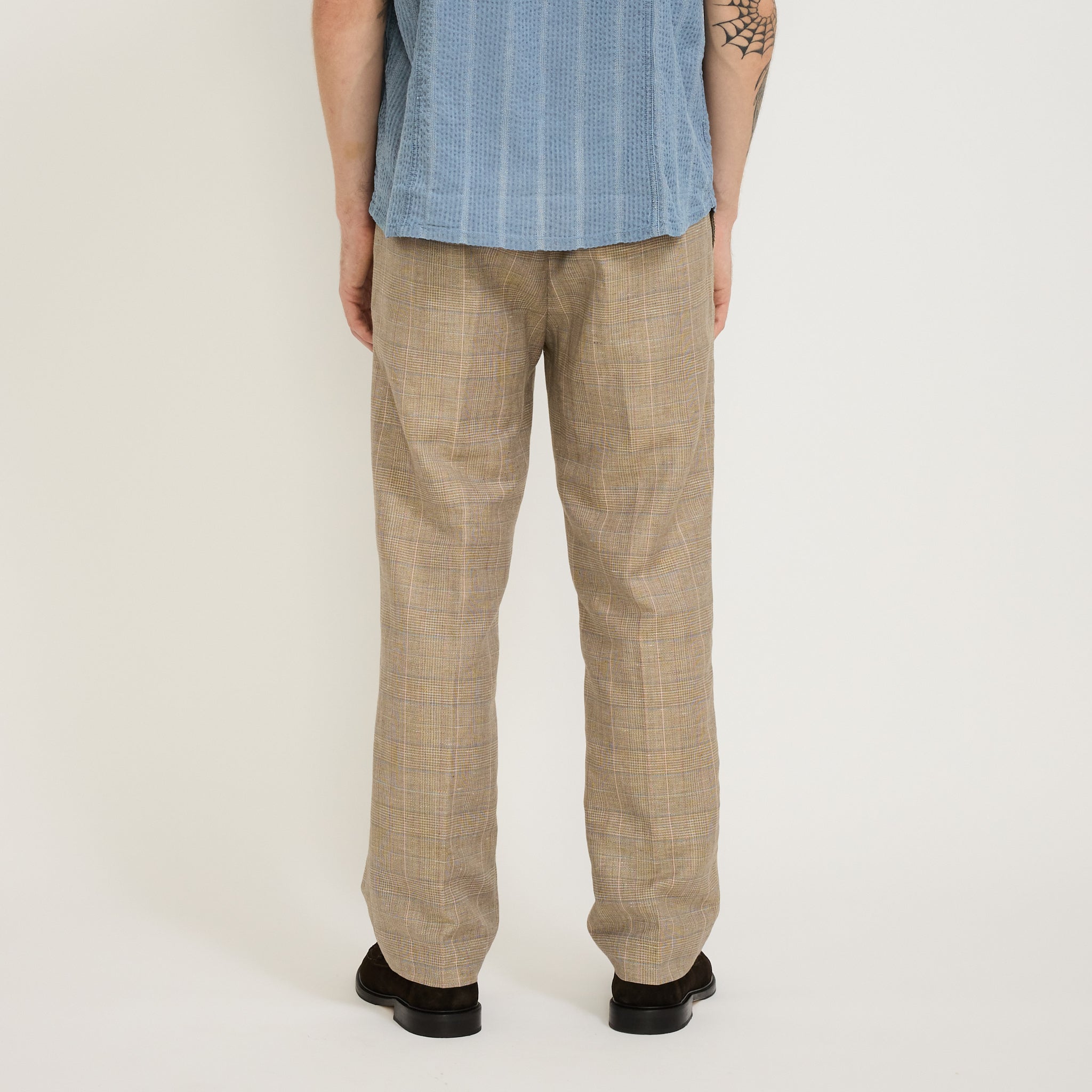 Corridor NYC | Plaid Linen Pleated Trouser Natural | Maplestore