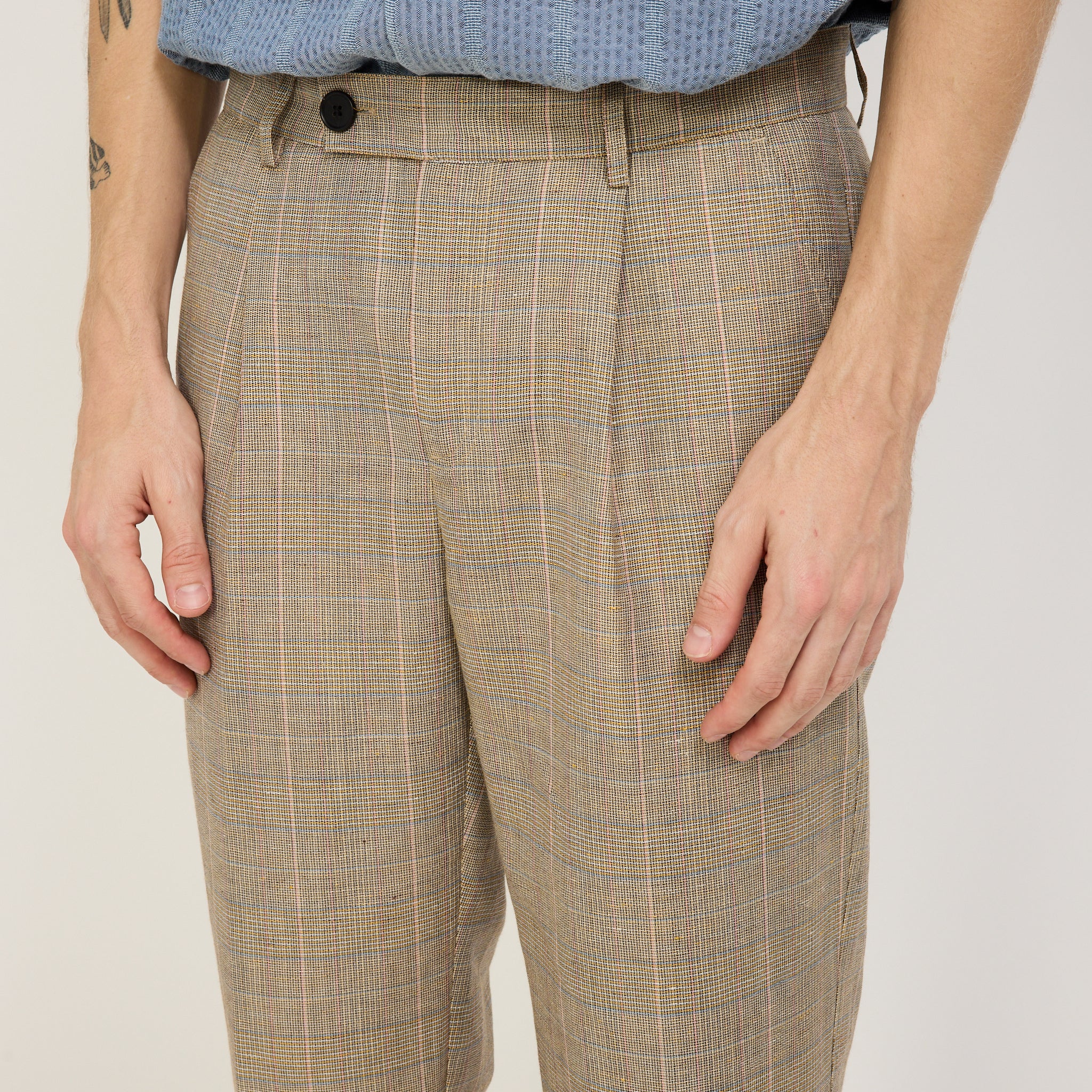 Corridor NYC | Plaid Linen Pleated Trouser Natural | Maplestore
