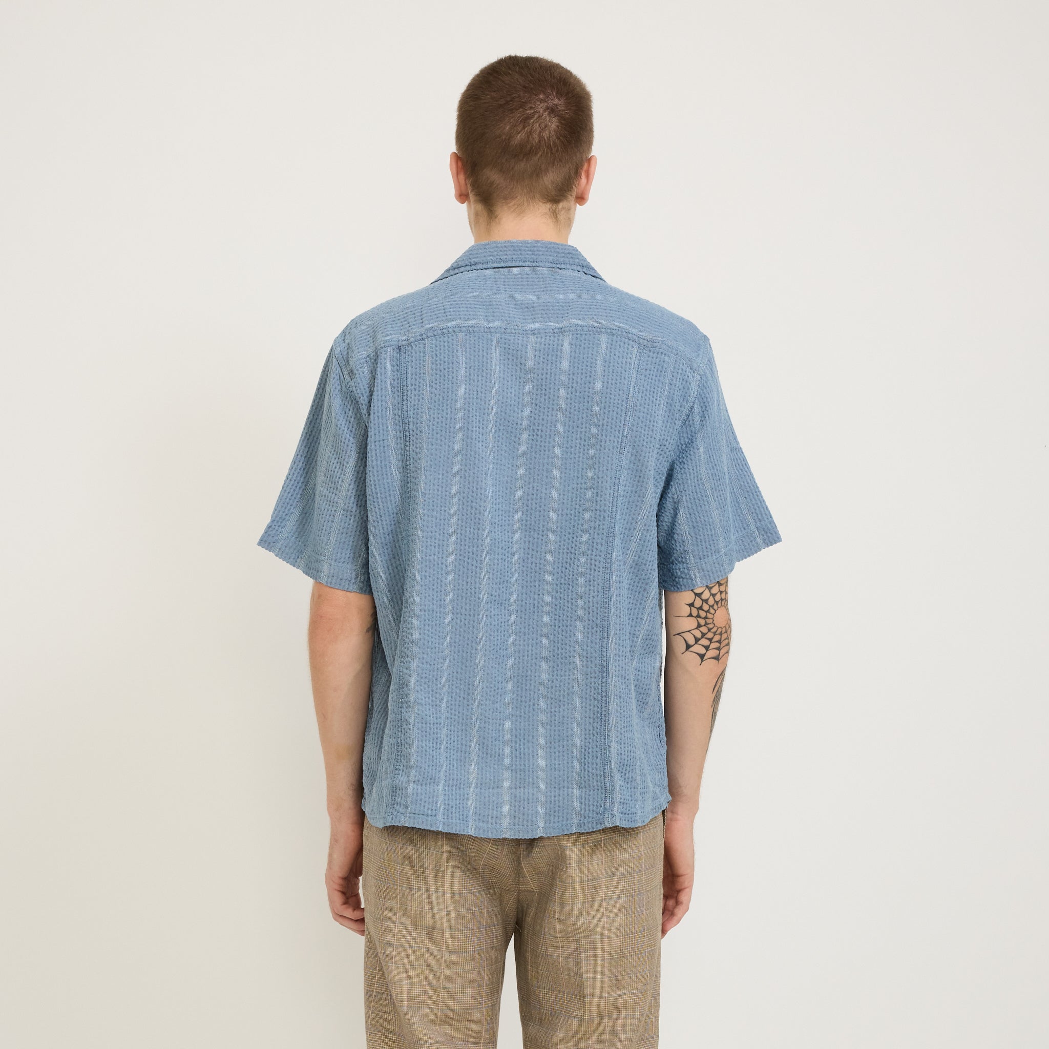 Corridor NYC | Striped Seersucker SS Shirt Indigo | Maplestore