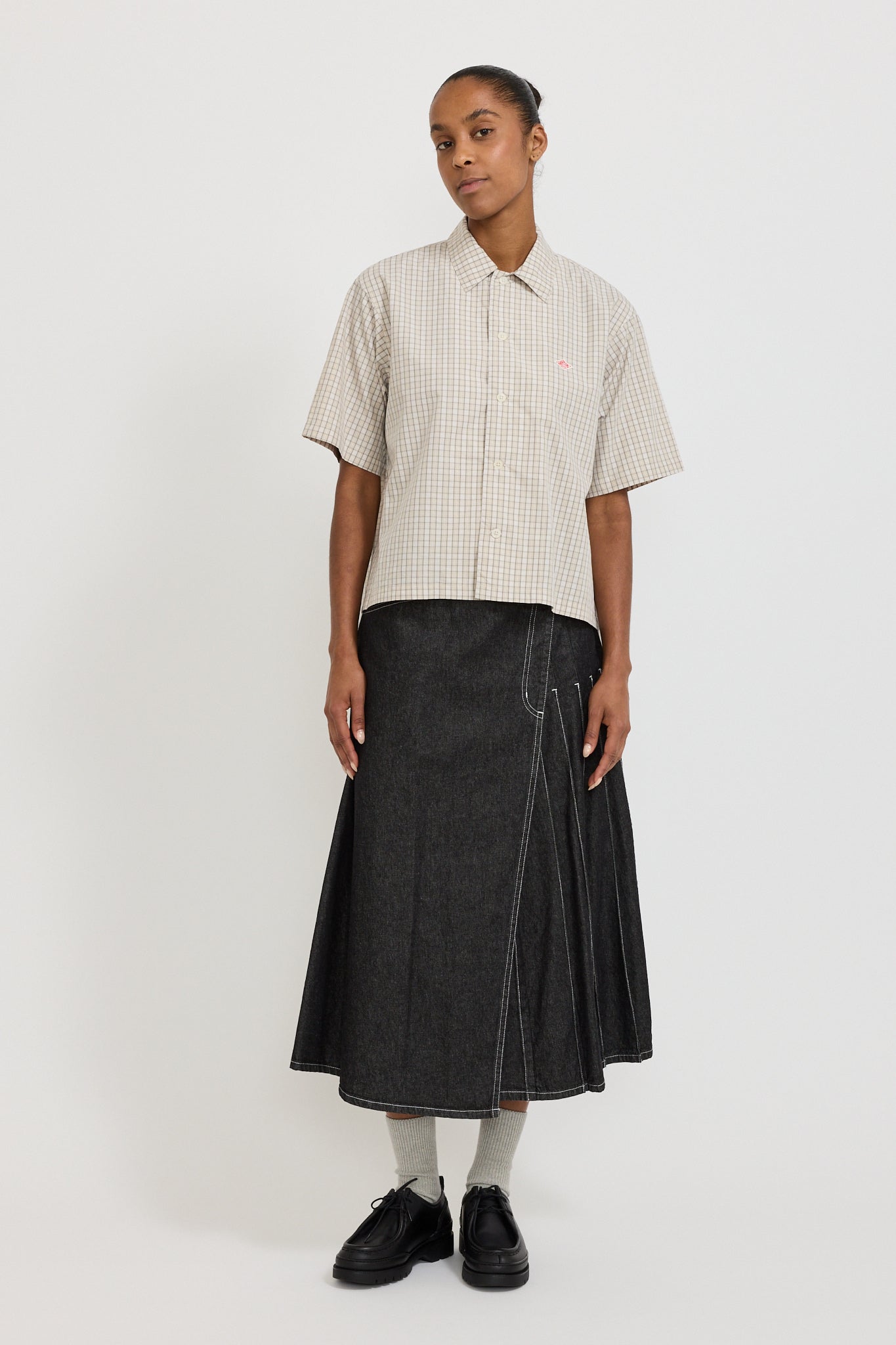 Danton | Half Sleeve Shirt Beige/Grey Check | Maplestore