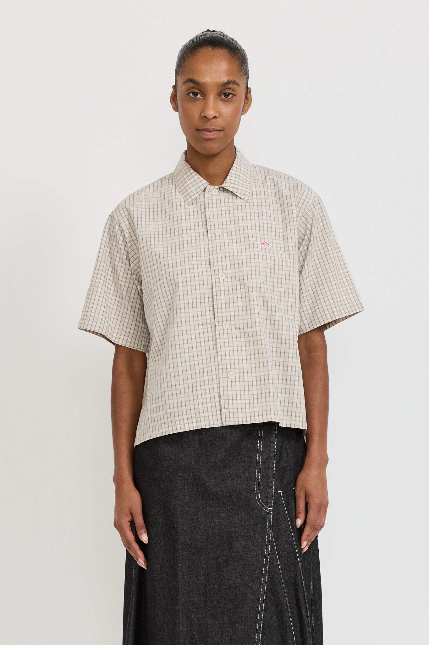 Danton | Half Sleeve Shirt Beige/Grey Check | Maplestore