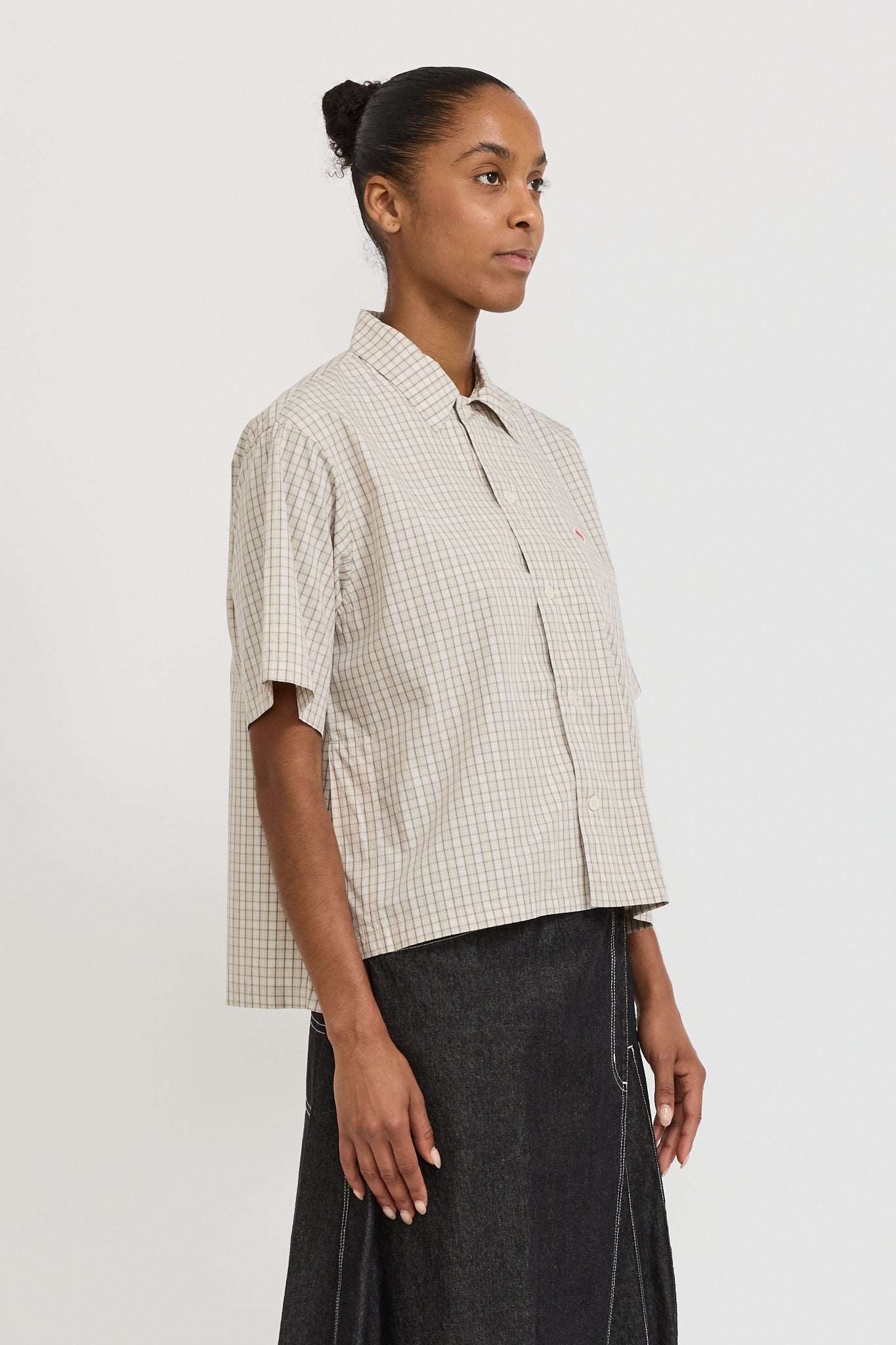 Danton | Half Sleeve Shirt Beige/Grey Check | Maplestore