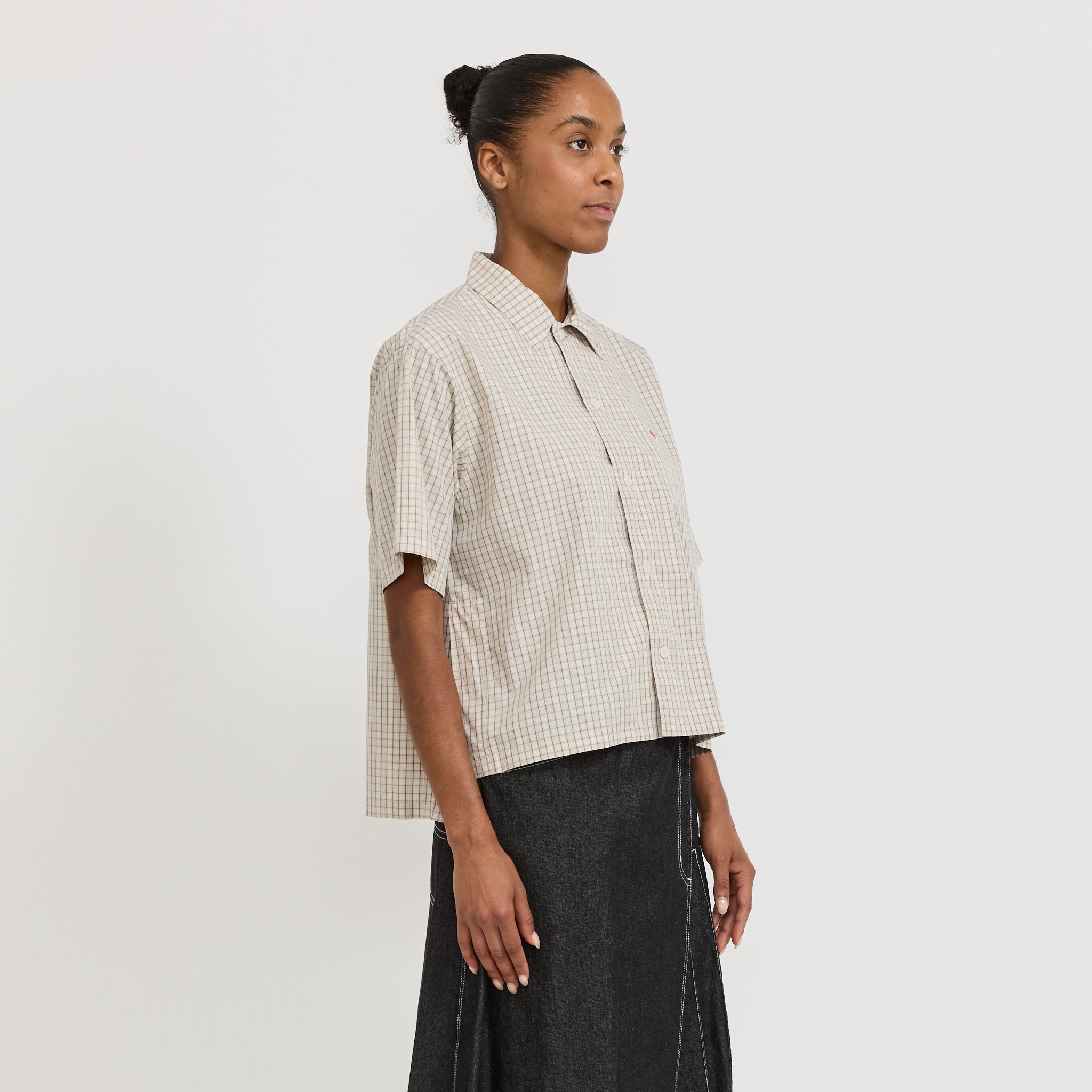 Danton | Half Sleeve Shirt Beige/Grey Check | Maplestore
