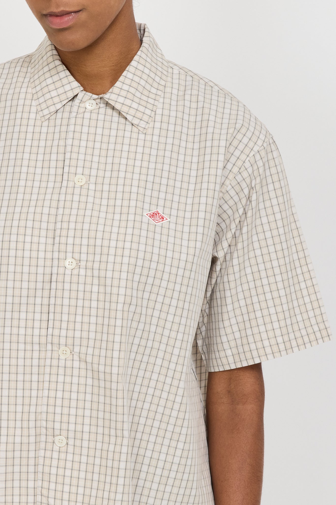 Danton | Half Sleeve Shirt Beige/Grey Check | Maplestore