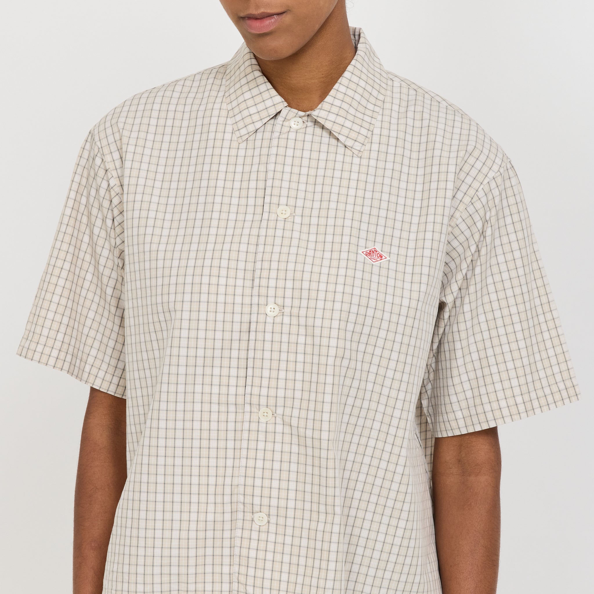 Danton | Half Sleeve Shirt Beige/Grey Check | Maplestore