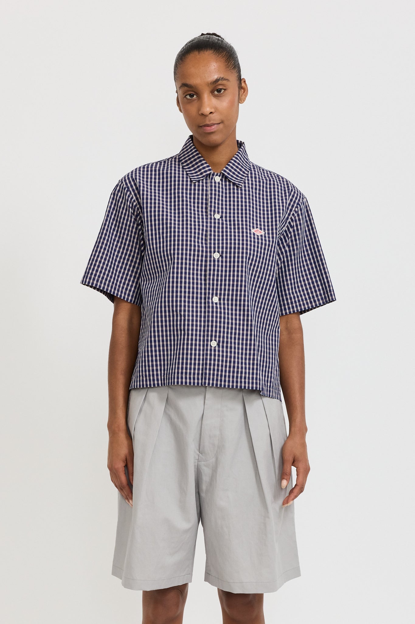 Danton | Half Sleeve Shirt Navy/Brown Check | Maplestore