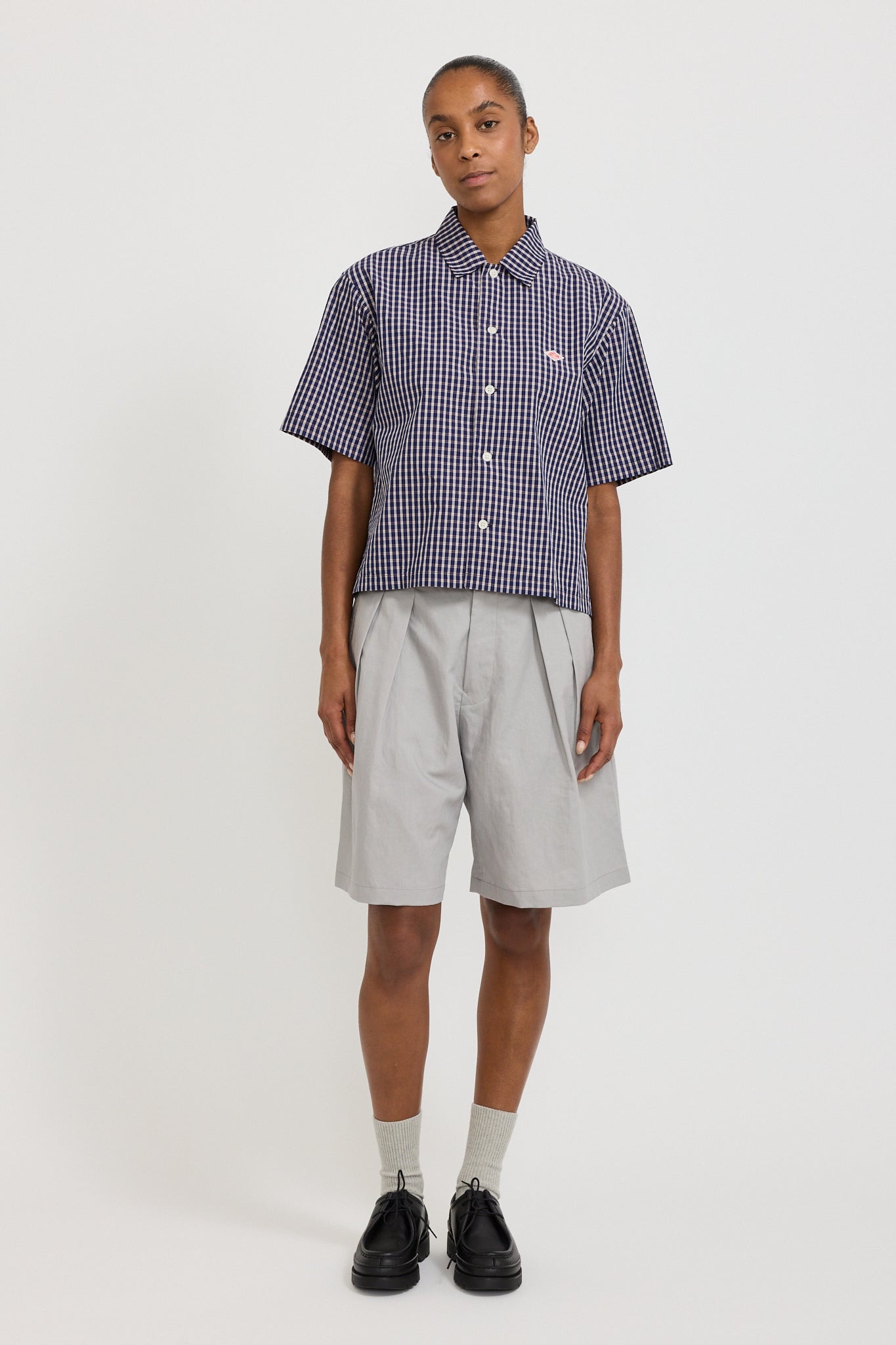 Danton | Half Sleeve Shirt Navy/Brown Check | Maplestore