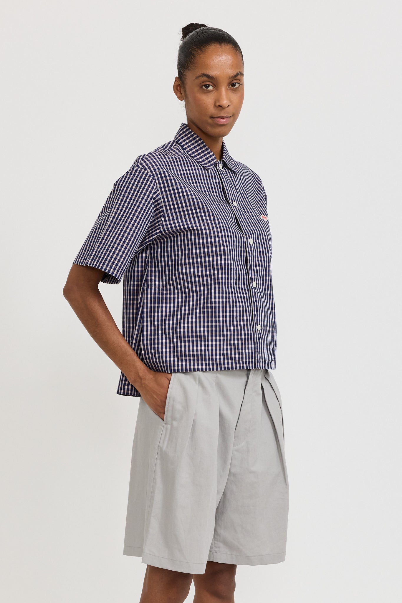 Danton | Half Sleeve Shirt Navy/Brown Check | Maplestore