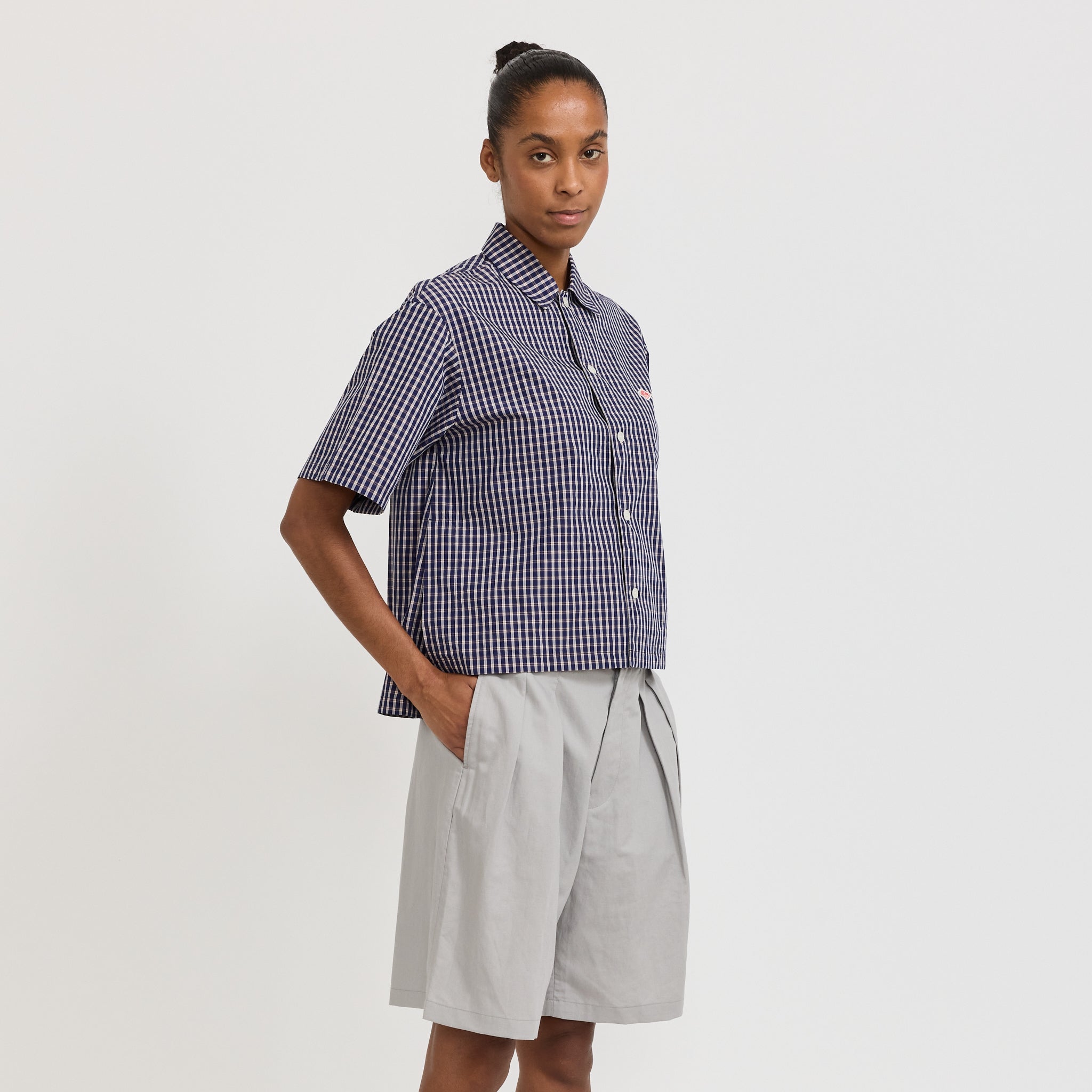 Danton | Half Sleeve Shirt Navy/Brown Check | Maplestore