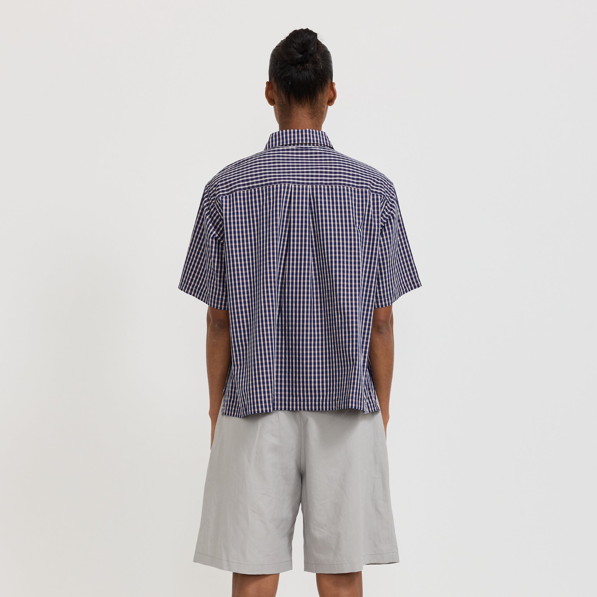 Danton | Half Sleeve Shirt Navy/Brown Check | Maplestore