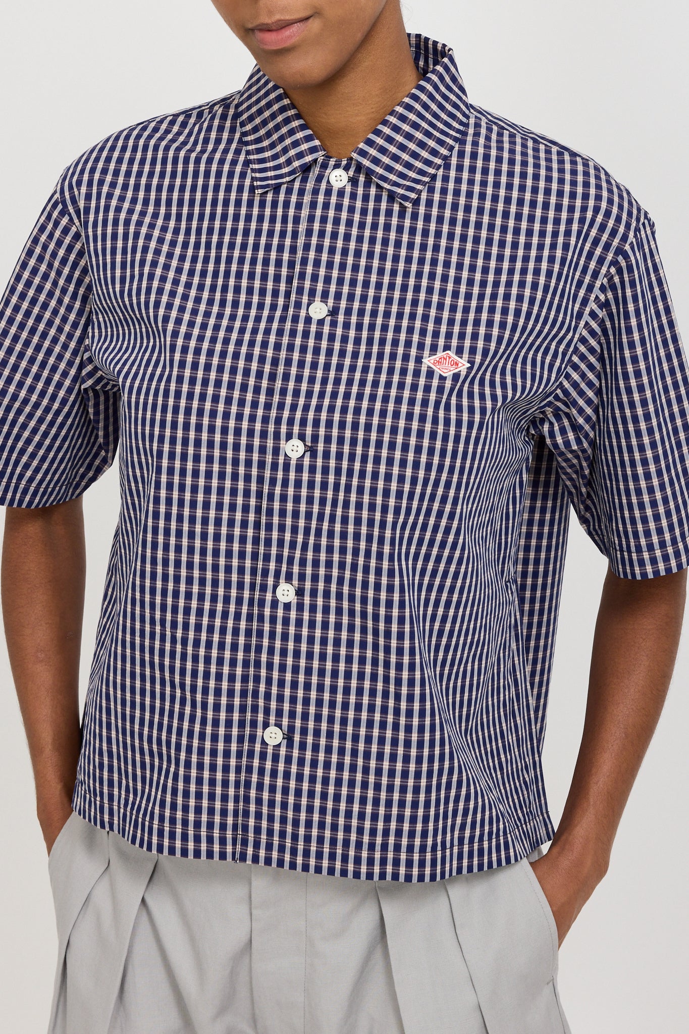 Danton | Half Sleeve Shirt Navy/Brown Check | Maplestore
