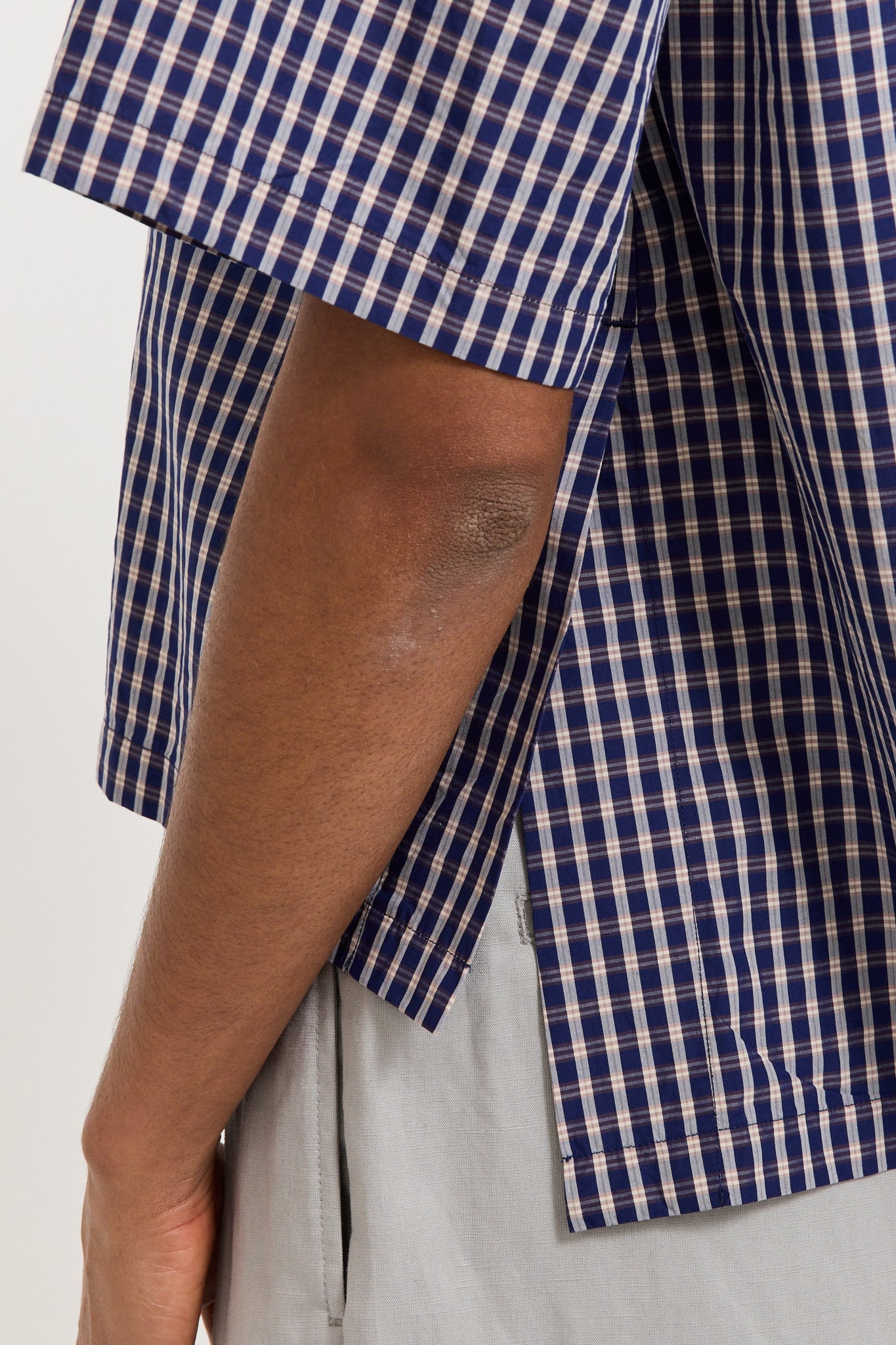 Danton | Half Sleeve Shirt Navy/Brown Check | Maplestore